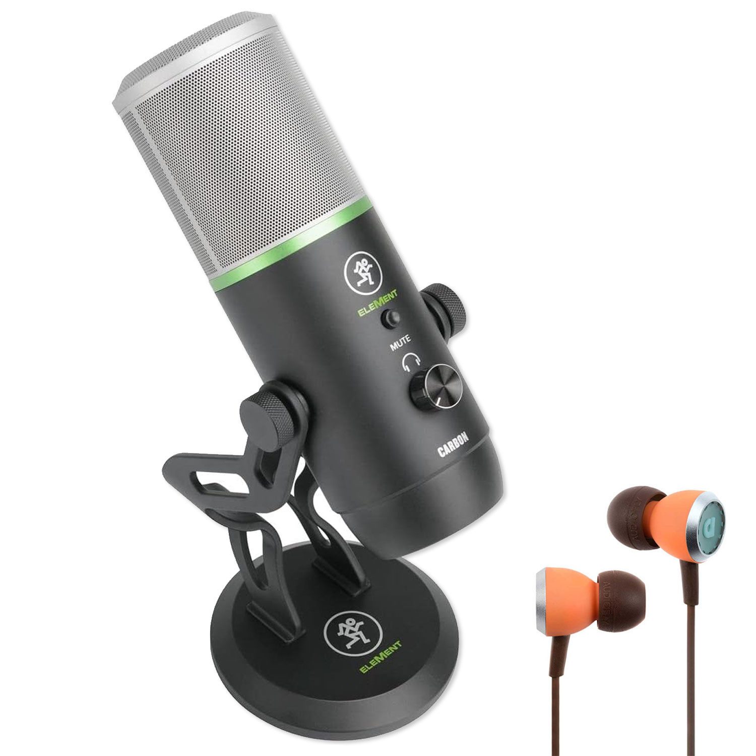 MACKIE Mikrofon Mackie USB-Mikrofon EM-Carbon mit In-Ear Kopfhörer (digital, 1-tlg), Vorteils-Set mit In-Ear Kopfhörer