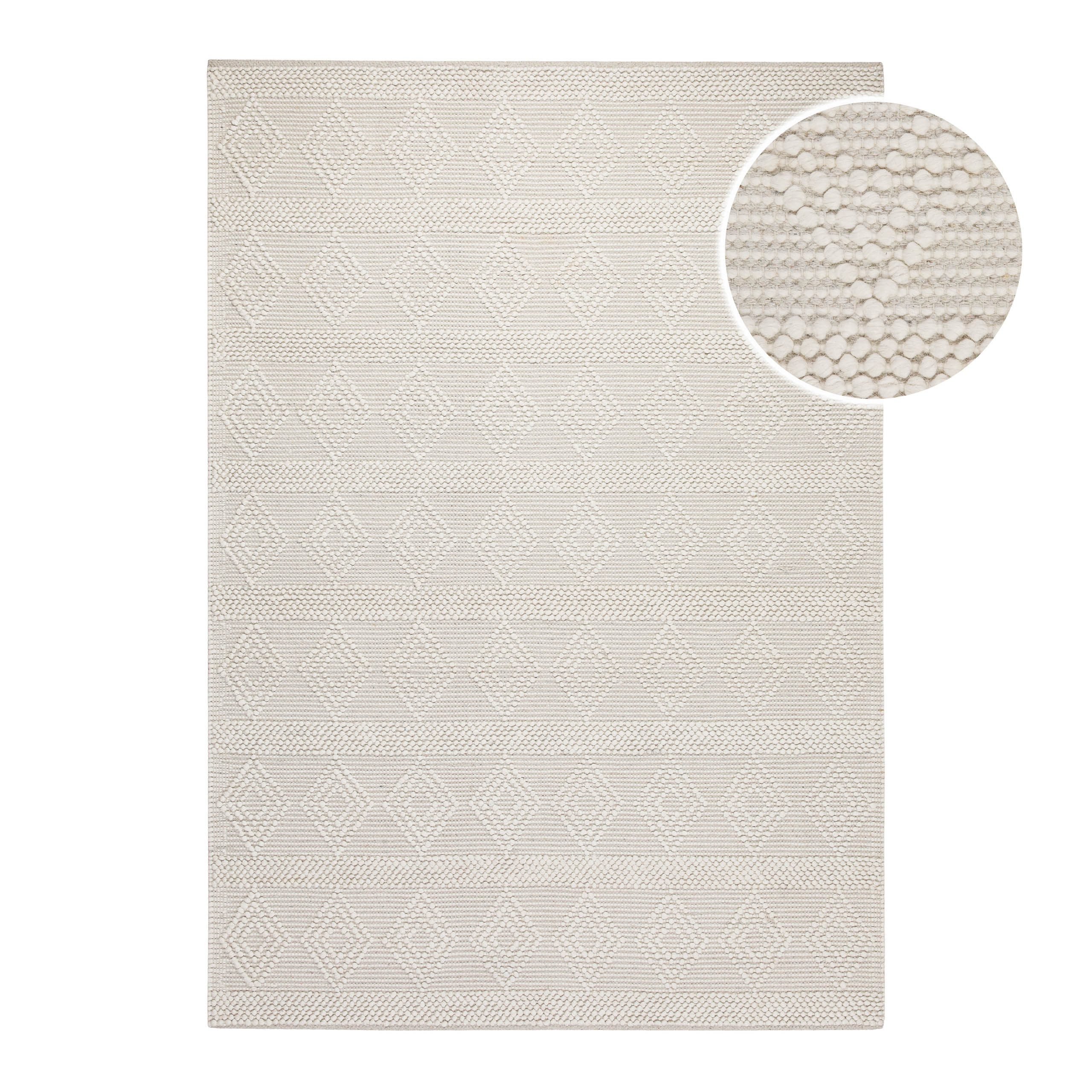 OTTO home Teppich Grunno, rechteckig, Höhe: 8 mm, 70% Wolle, handgewebt, Raute, Hoch-Tief, Wohnzimmer, Naturfaser