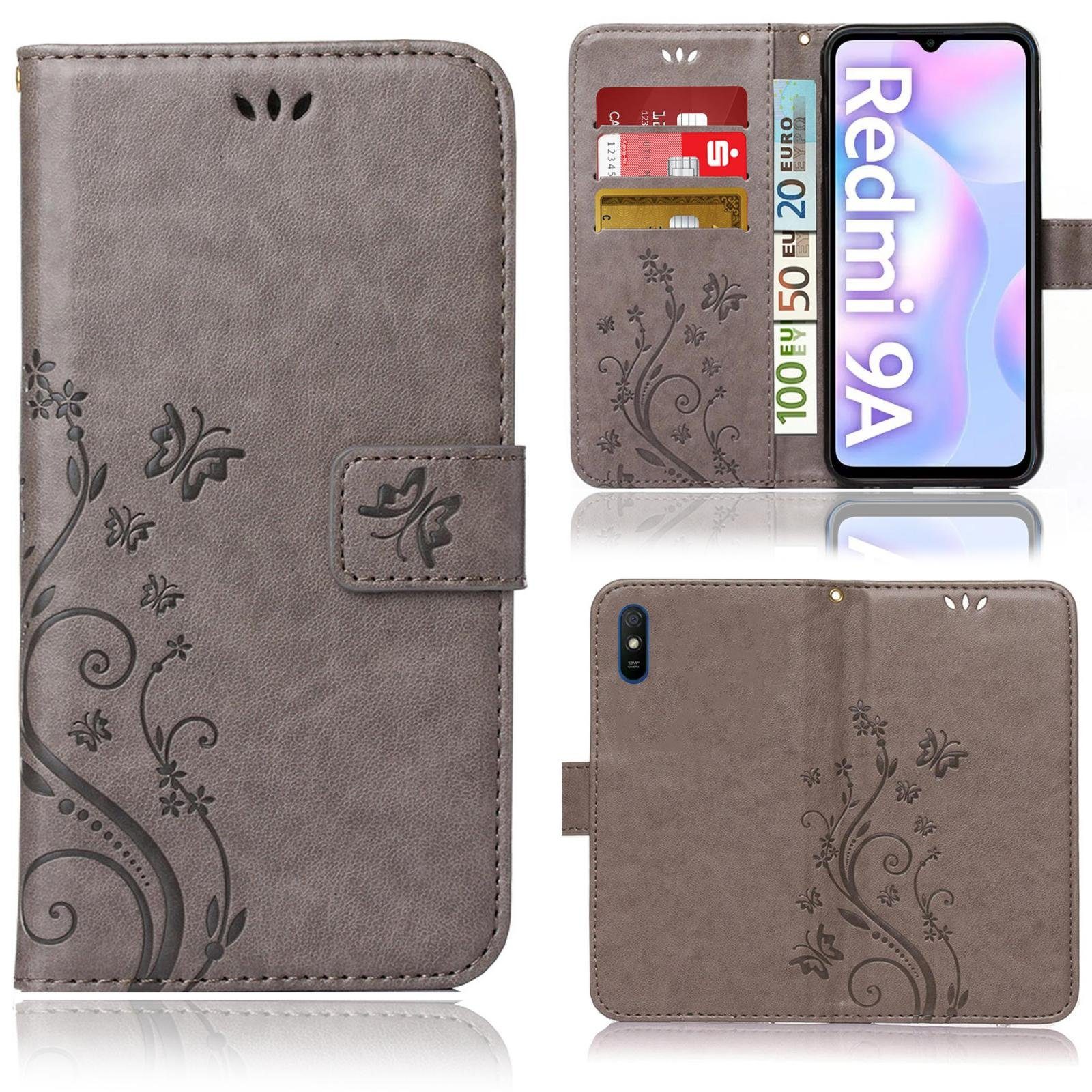 Numerva Handyhülle Bookstyle Flower Handytasche für Xiaomi Redmi 9A / 9i / 9AT, Klapphülle Flip Cover Case Etui