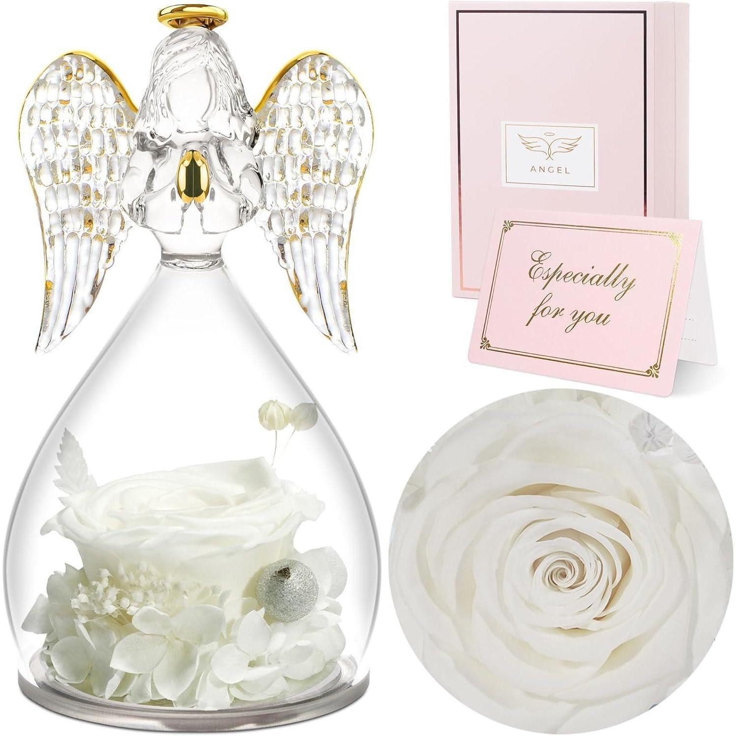 Sunia Geschenkbox Ewige Rose Engel Figur Geschenk Mama Muttertag Handgefertigte Blume