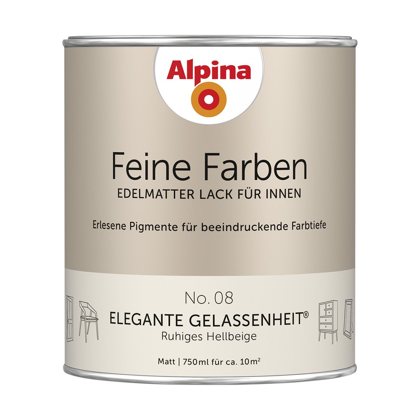 Alpina Lack Ruhiges Hellbeige No. 08, hoch deckend, schnell trocknend