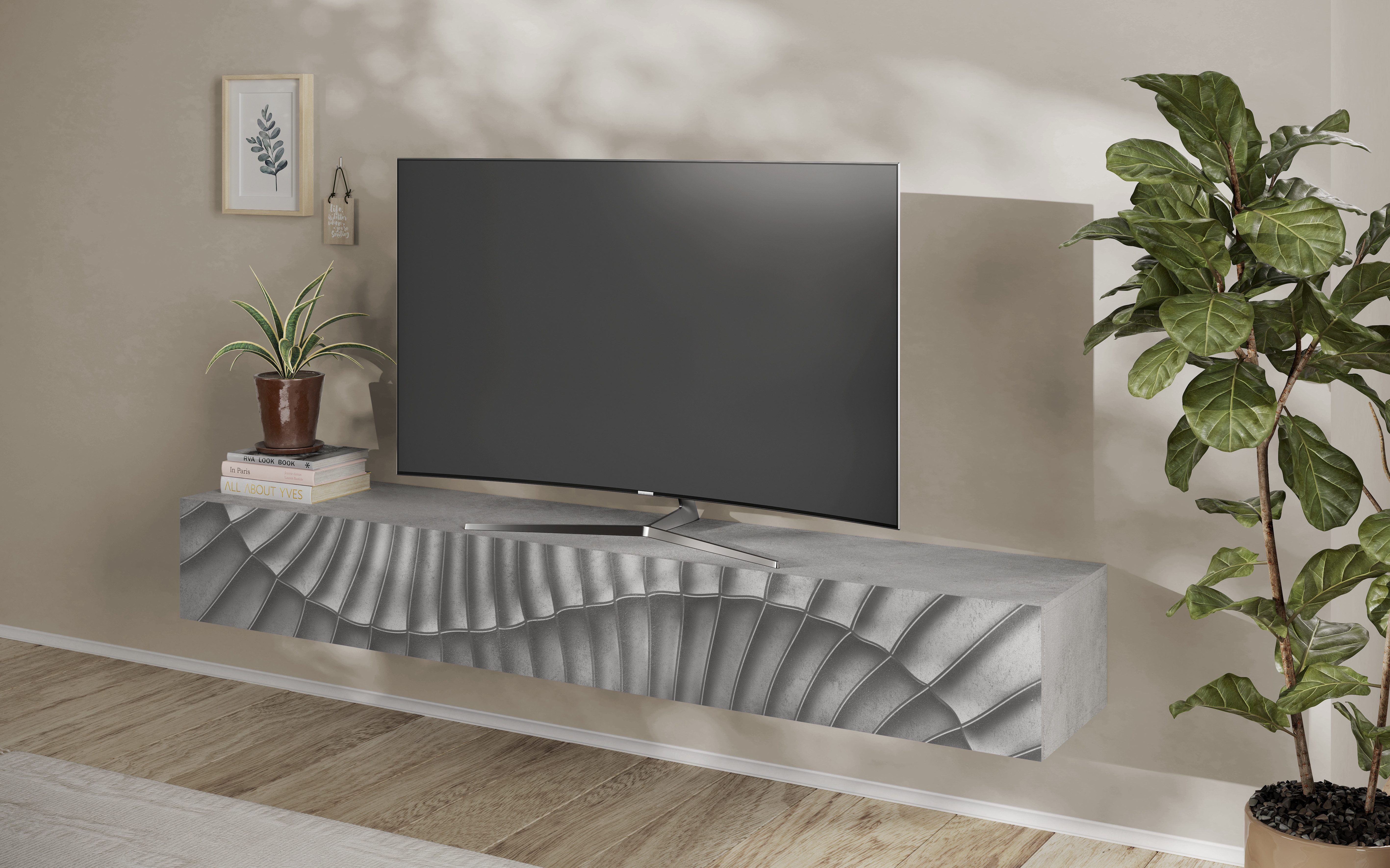 Lowboard Snake Breite 210 cm, modernes TV-Board hängend mit 1 Klappe