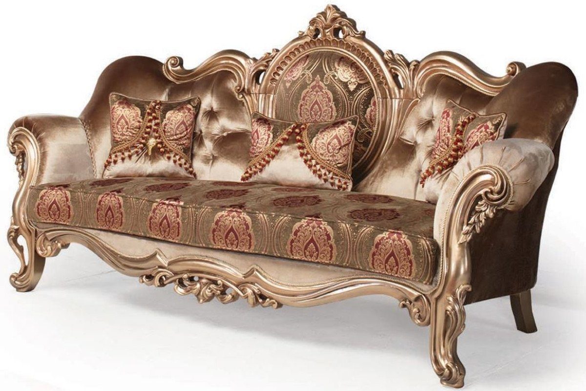 Casa Padrino Sofa Luxus Barock Sofa Bronze / Braun / Bordeauxrot 233 x 89 x H. 115 cm - Wohnzimmer Möbel - Barockmöbel