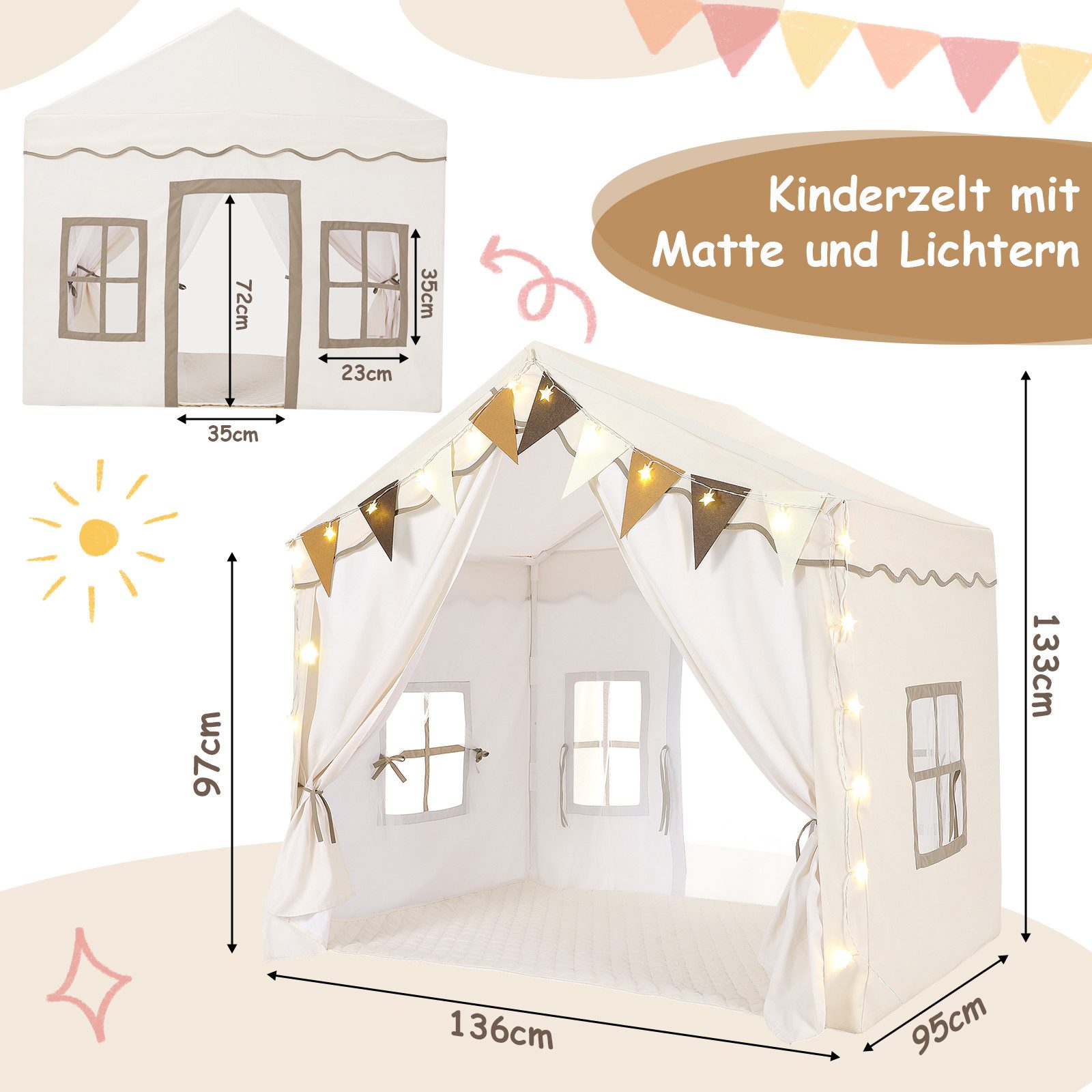 TLGREEN Spielzelt Kinderzelt für Drinnen,Kinder Spielhaus mit Matte & Licht günstig online kaufen