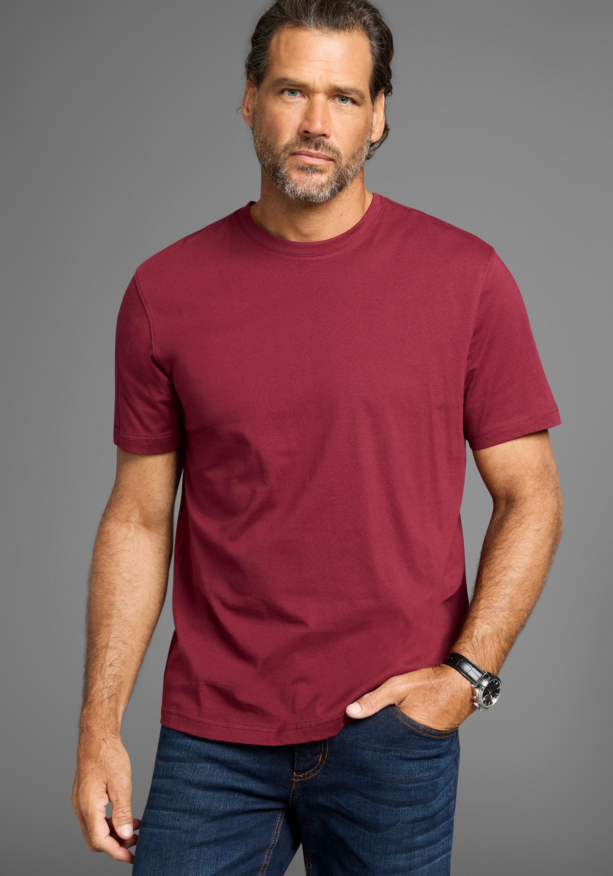 Man's World Rundhalsshirt (5er-Pack) Kurzarm, Regular Fit, unifarben, Rundhals, aus Baumwolle – Bild 4 von 5