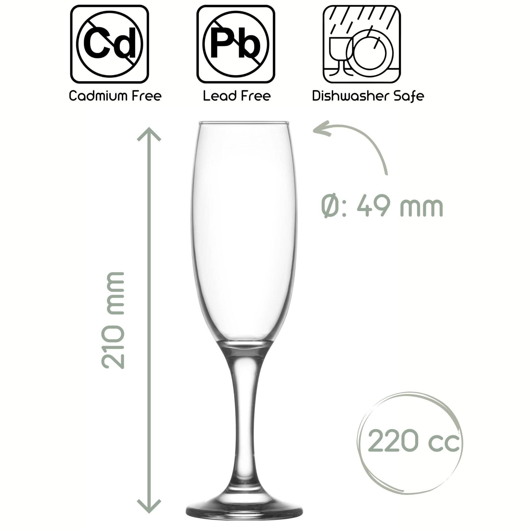 LAV Gläser-Set Empire Champagnerflöten, 6-tlg., Glas, 6er Set, 220ml, ideal für Sekt, Champagner und prickelnde Getränke.