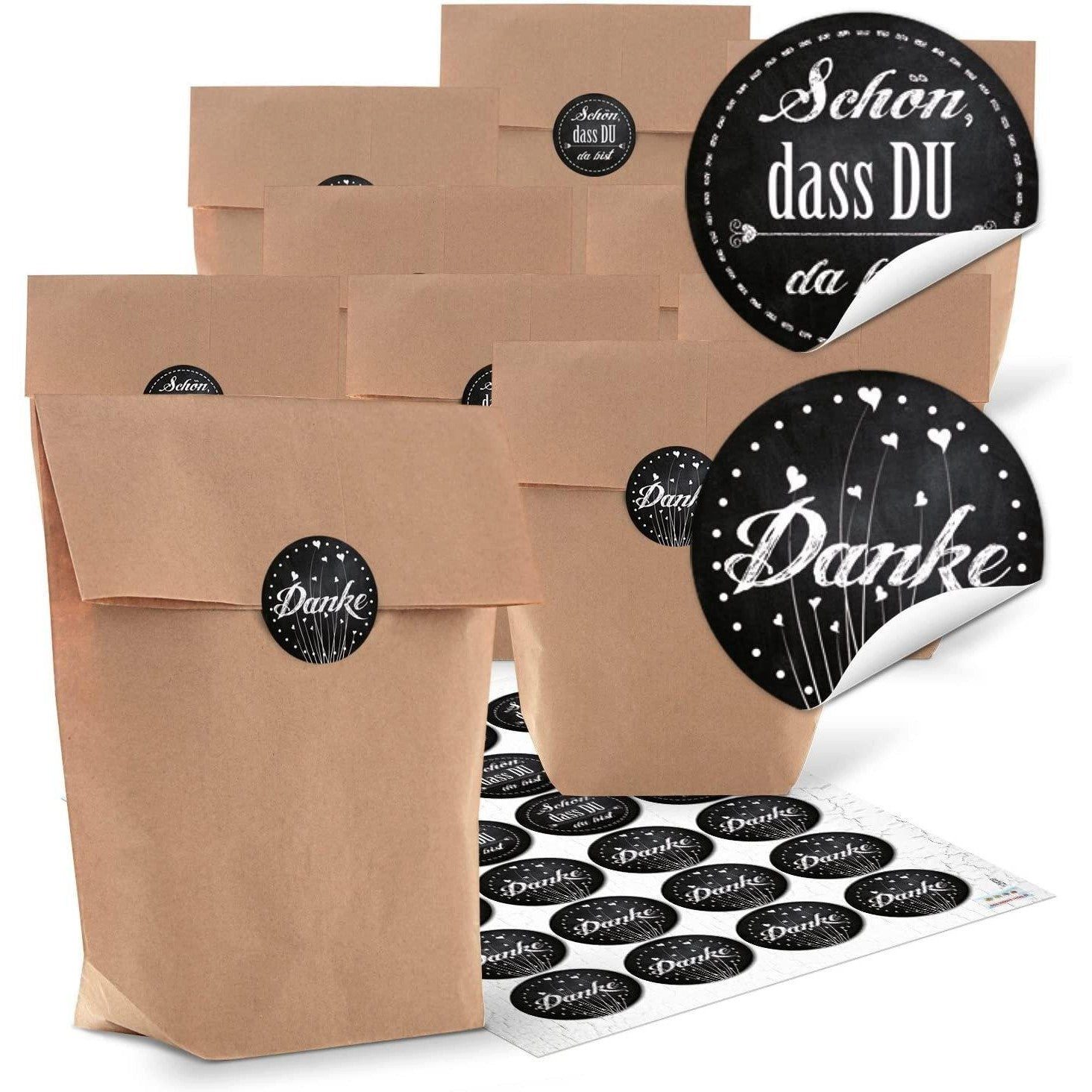 Logbuch-Verlag Aufkleber 24 teiliges Set - kleine braune Kraftpapiertüten + blau türkise Schön