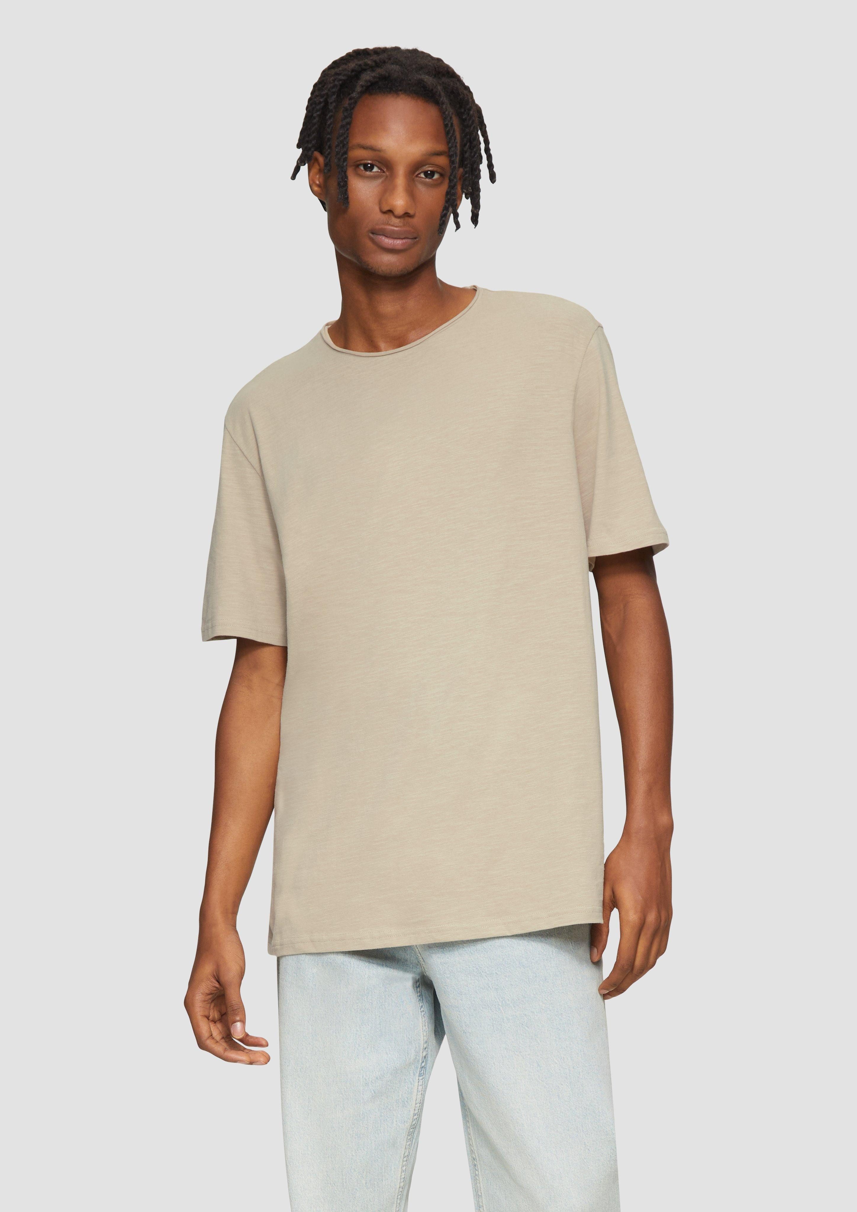 QS Kurzarmshirt Baumwollshirt mit Rollkante und günstig online kaufen