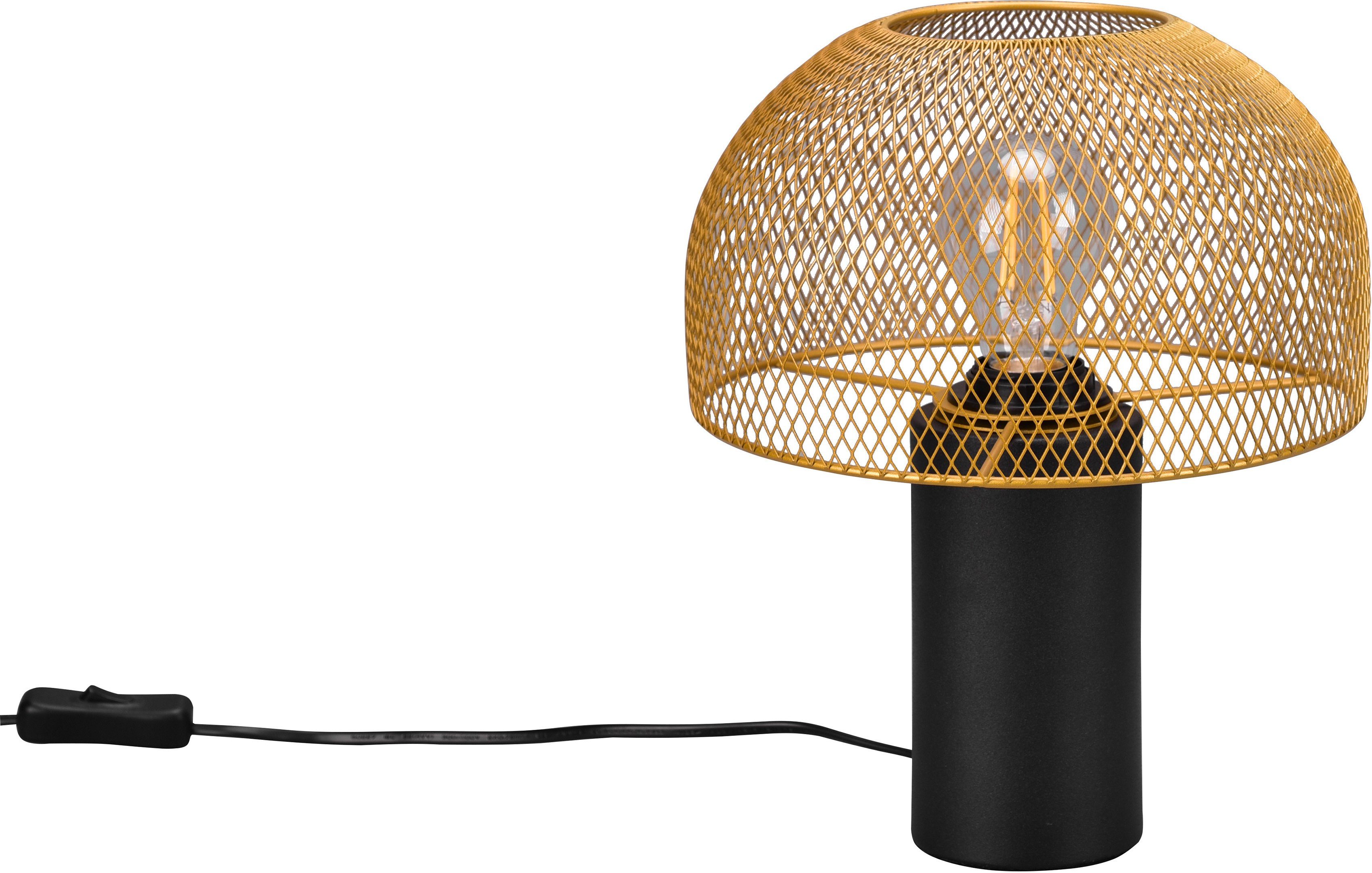 Draht Pilzlampe Tischleuchte schwarz/goldfarben Schirm Elenoire, Tischlampe Gitter Leuchtmittel, ohne Schreibtischlampe Leonique