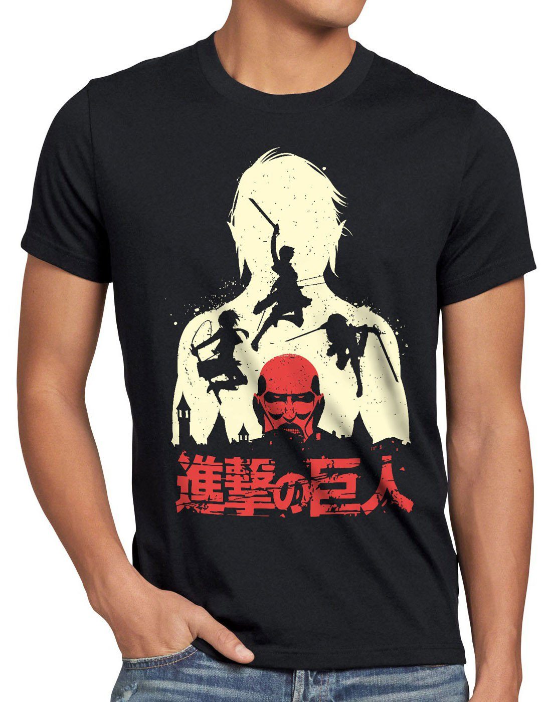 style3 Print-Shirt Herren T-Shirt Titan Fight aot on attack mauer eren jäger manga anime japan ova