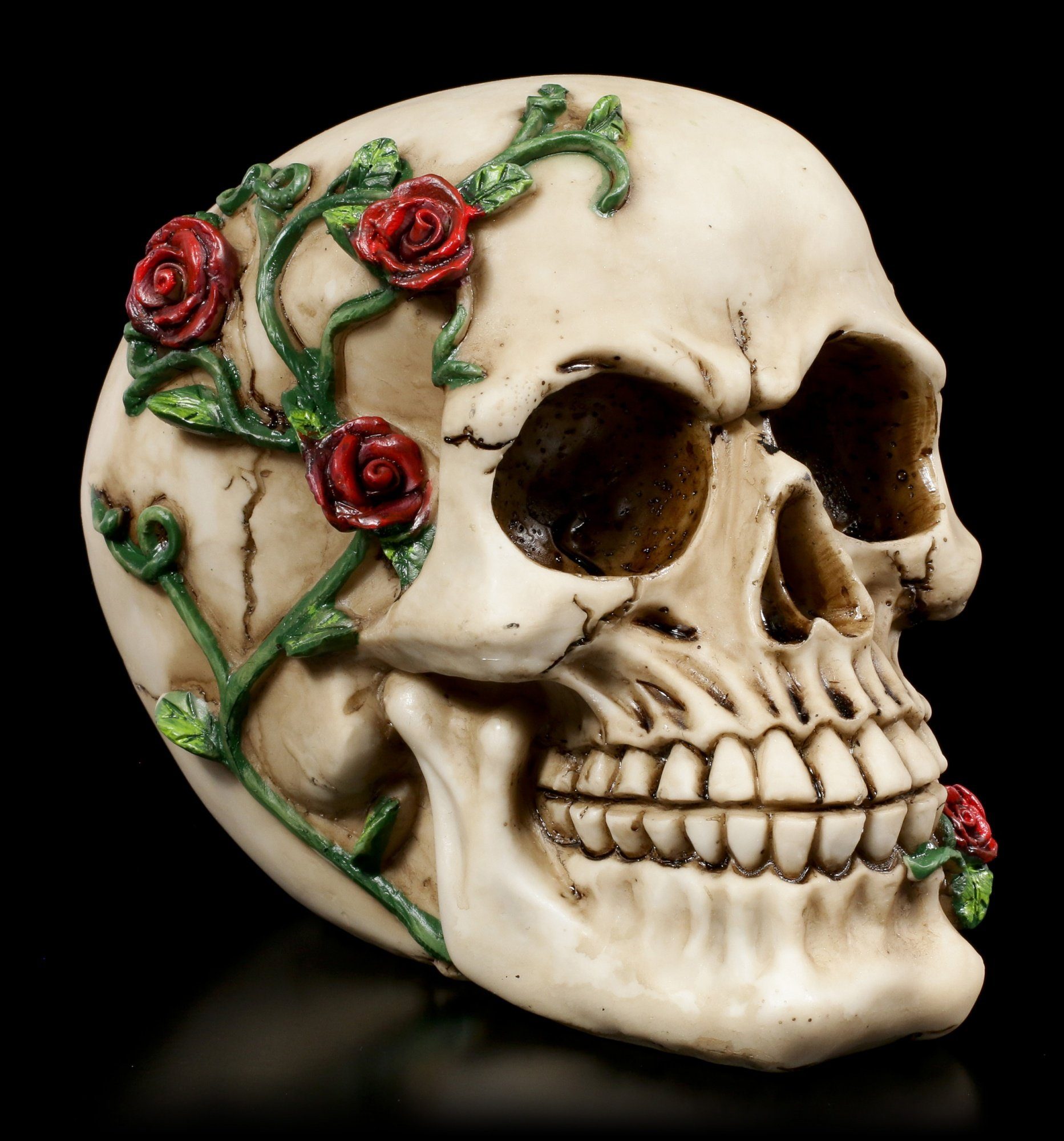 Figuren Shop GmbH Dekofigur Totenkopf mit Rosen - Rose From Beyond - Gothic Deko