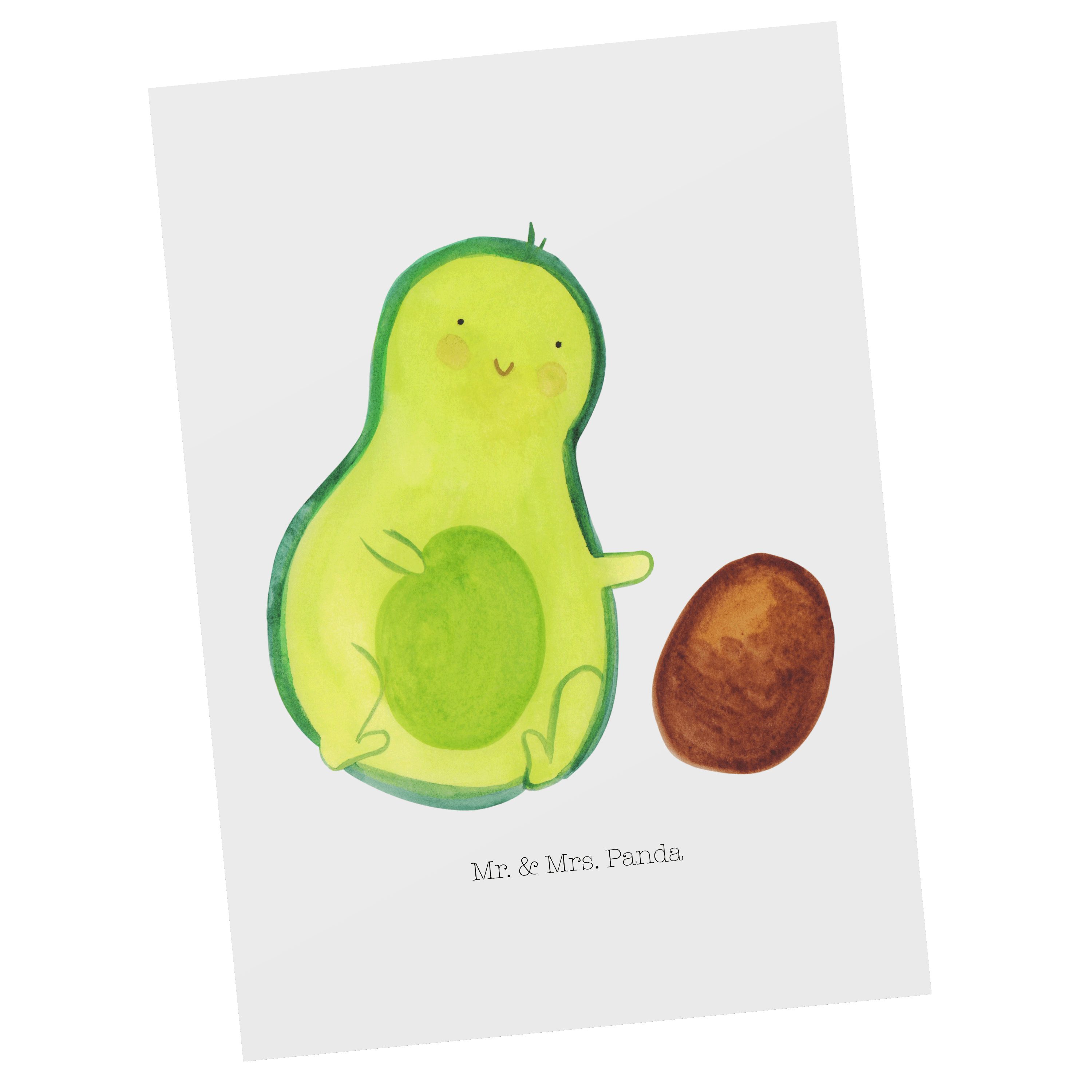 Avocados, Karte, Geschenk, Kern - G Mr. & - Avocado rollt Dankeskarte, Panda Weiß Postkarte Mrs.