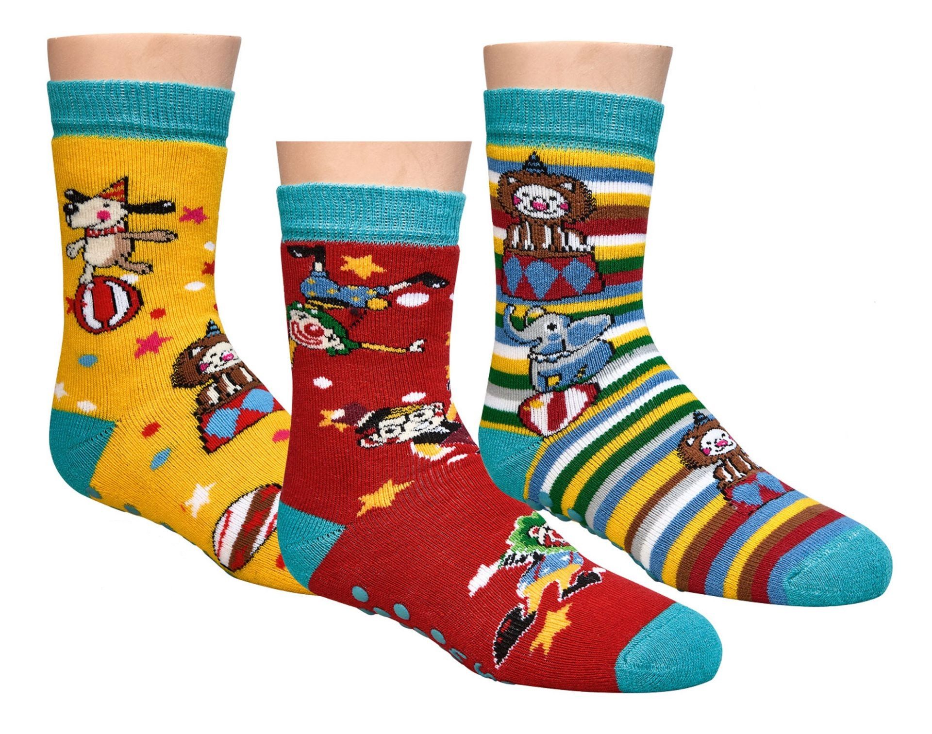 ABS-Socken 3 Paar rutschfeste ABS Baby-Socken, viele lustige Motive, Vollfrottee