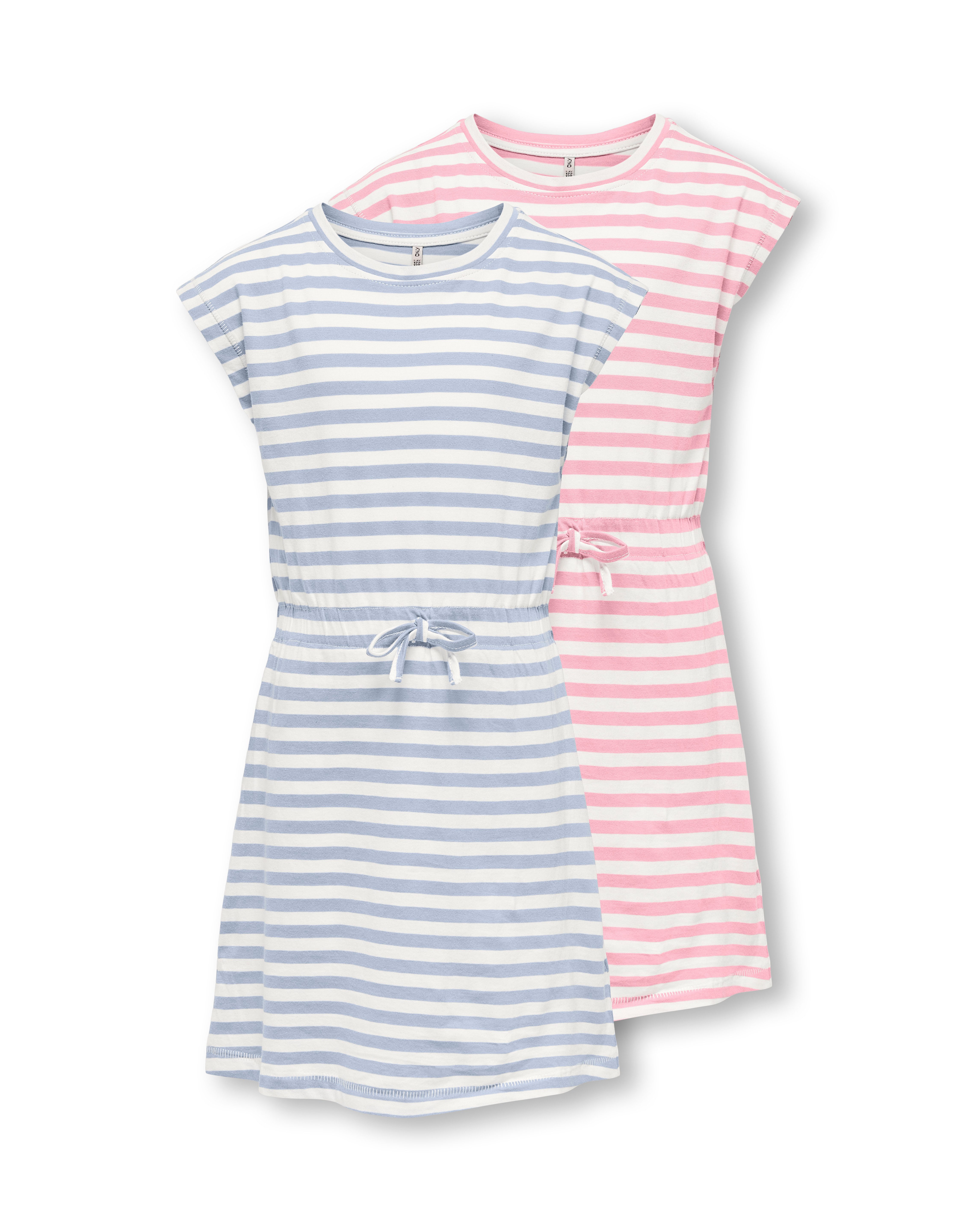 KIDS ONLY Jerseykleid KOGMAY LIFE S/S DRESS JRS 2-PACK (Packung, 2-tlg) im sommerlichen Streifen-Look und mit Bindeband in der Taille