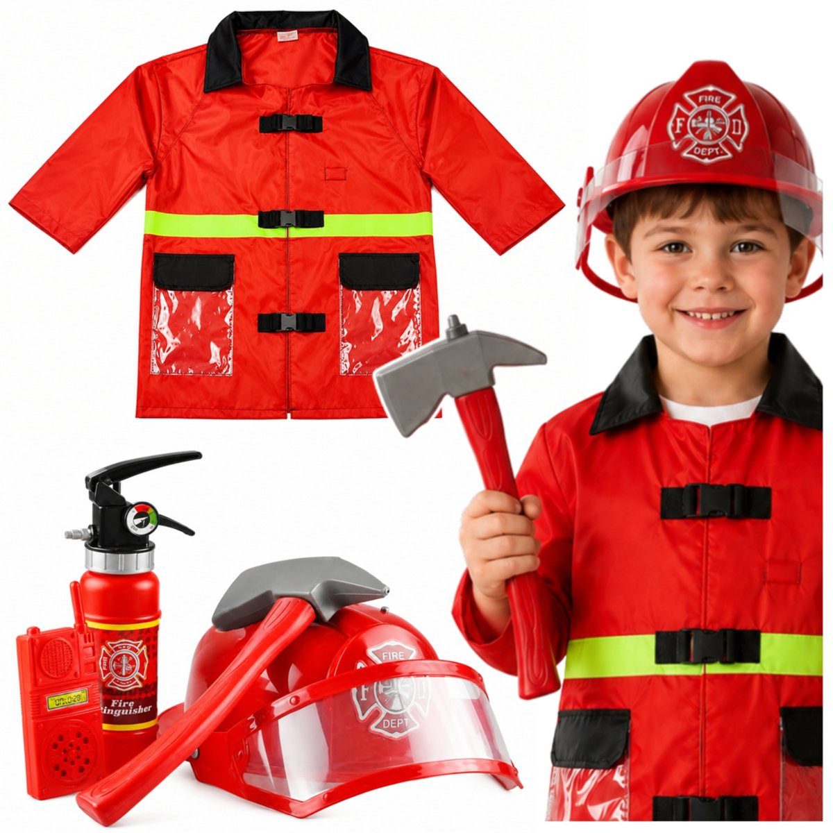 Wisam Spielzeug-Feuerwehr Feuerwehr-Set Kinder Feuerwehrmann Zubehör Feuerwehrmannjacke