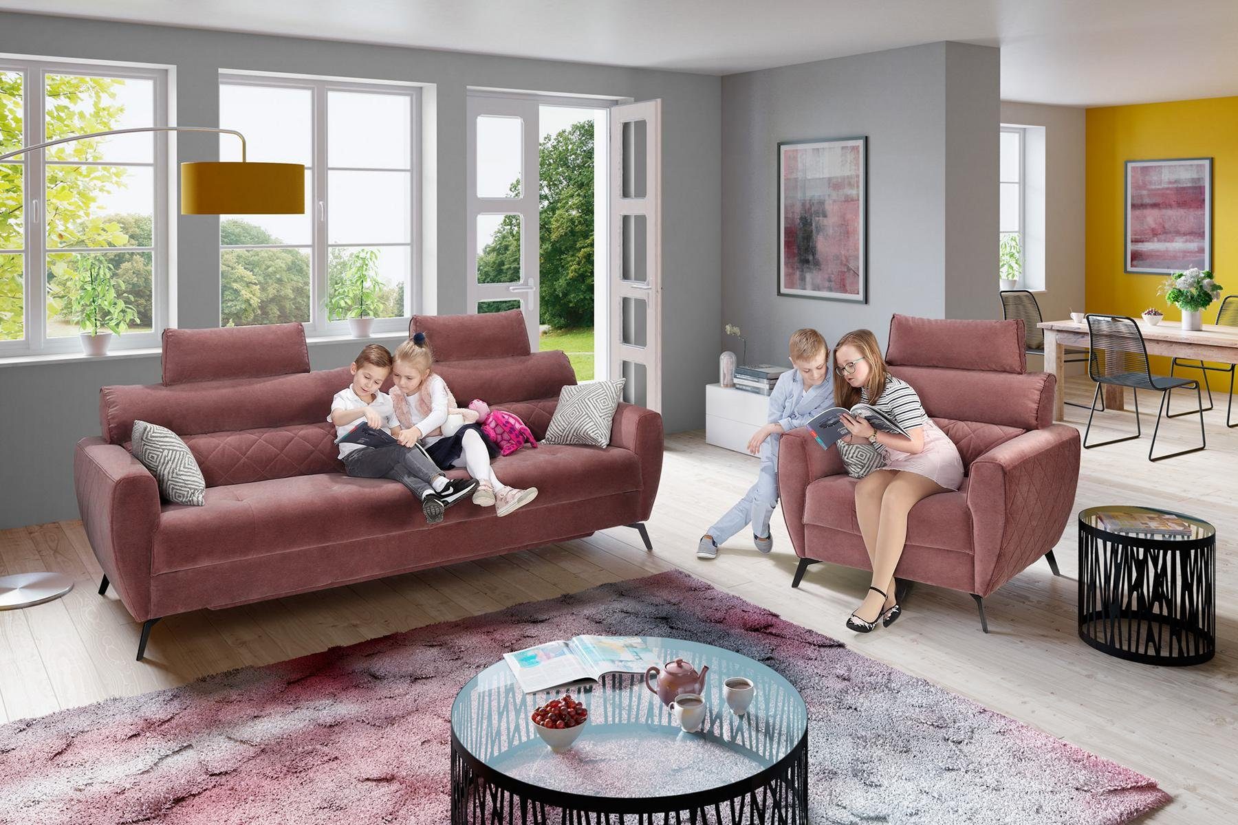 JVmoebel Wohnzimmer-Set, Polster Rot Design Couch 2+1+1 Sitz Sofa Leder Kunstleder Garnituren