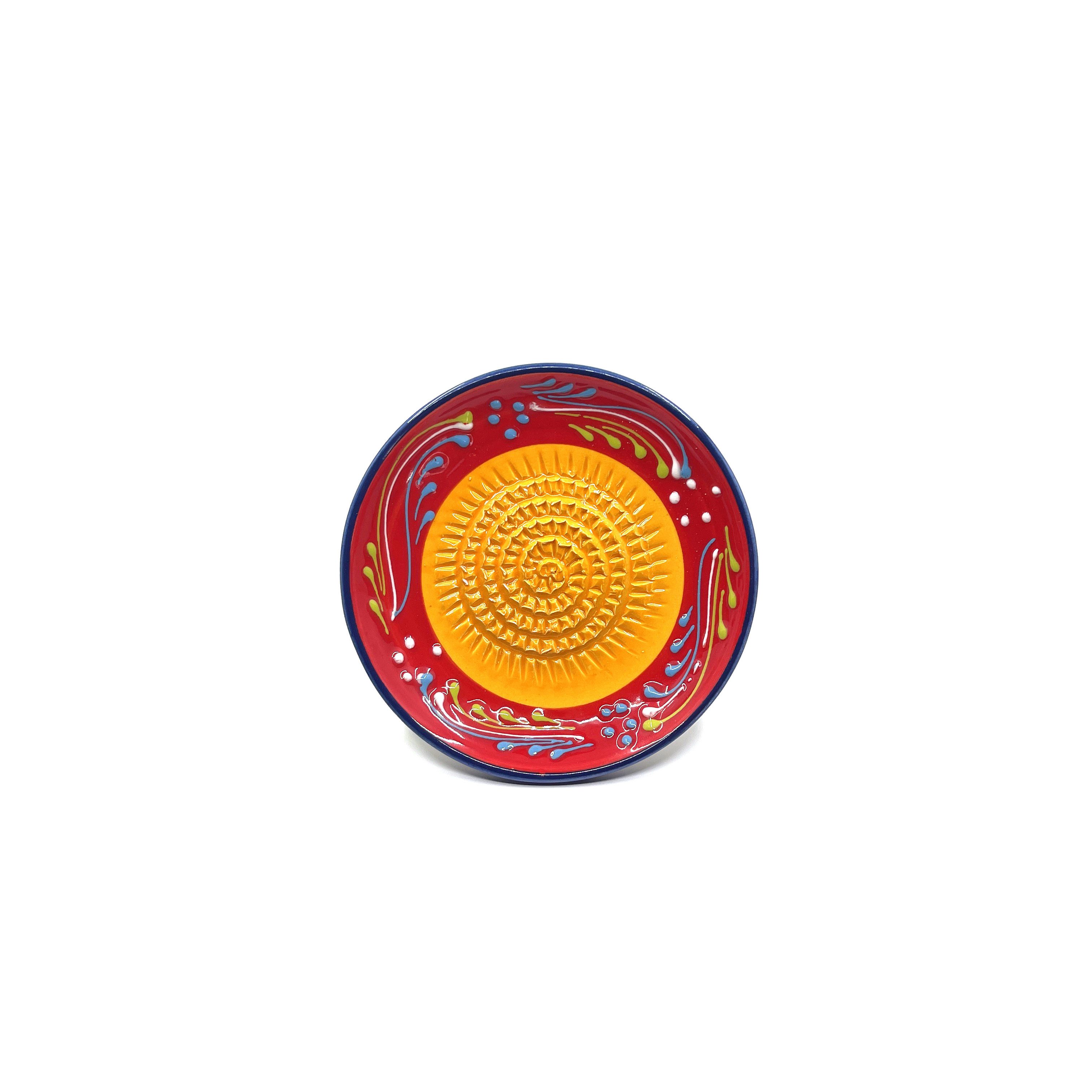 Kaladia Multireibe Reibeteller in rot und orange, Keramik, handbemalte Küchenreibe - Made in Spain