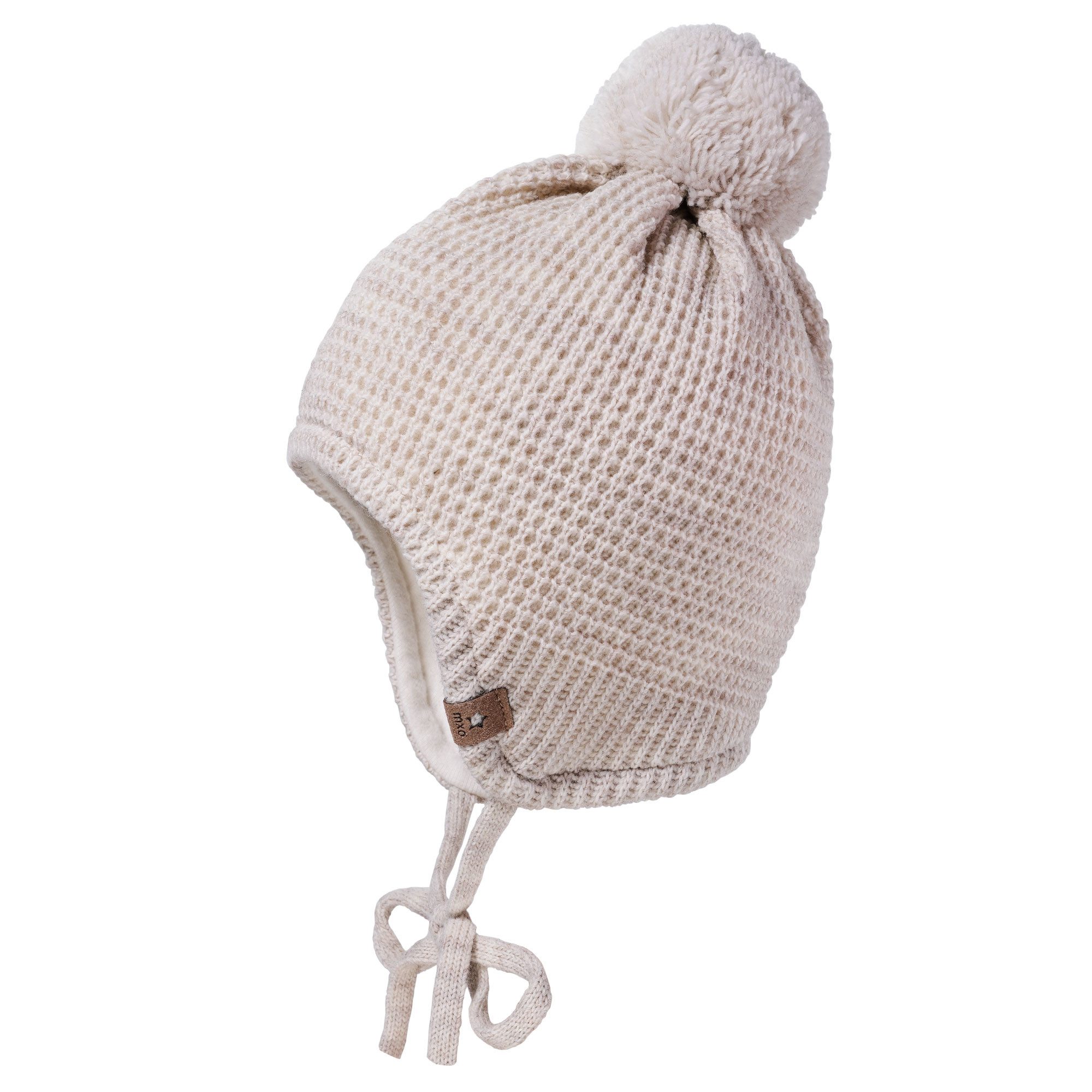 MAXIMO Strickmütze Wollanteil, gefüttert, zum Binden, mit Bommel