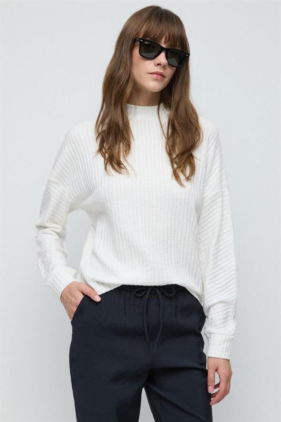 Blusentop Rollkragenbluse mit langen Ärmeln