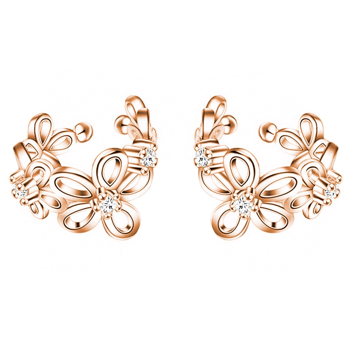 Ohrklemme 18K Roségold Vergoldet Ohrklemmen Blumen Zirkonia Ear Cuff Ohrringe