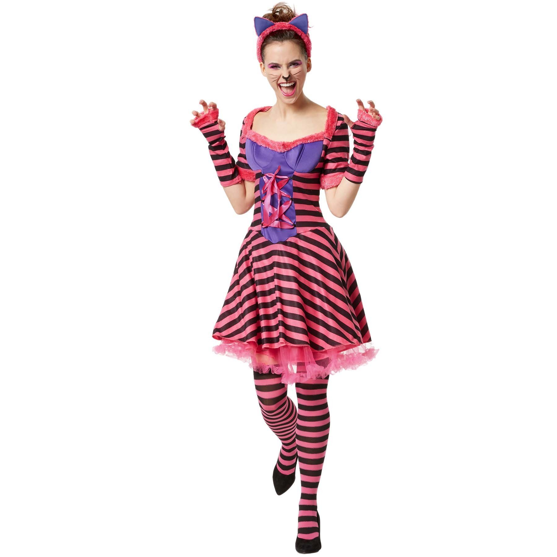 dressforfun Kostüm Galante Grinsekatze, Schwarz-pink gestreiftes Katzenkostüm für Frauen