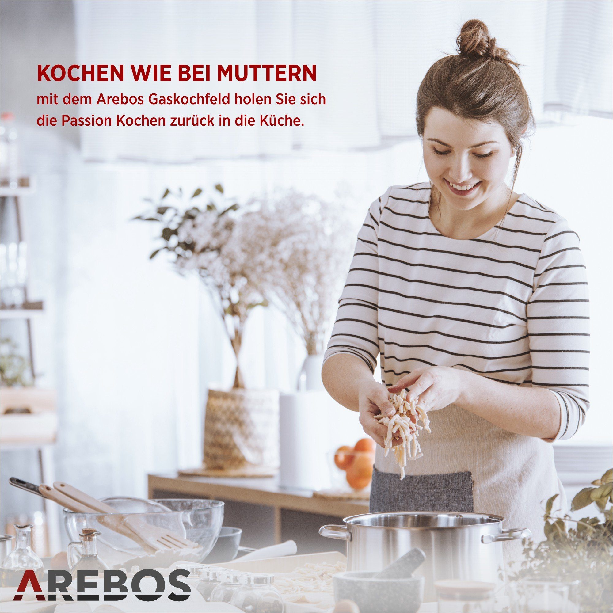 Arebos Gas-Kochfeld 5 Flammig, Edelstahl Gasherd mit automatischem Flammenschutz, Geeignet für Erdgas oder Propangas – Bild 3 von 5