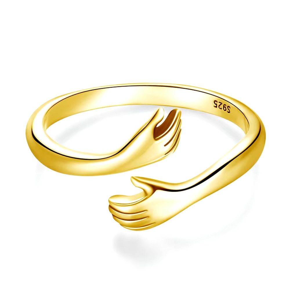 Runde Perlé Silberring verstellbarer Ring "umarmende Hände", Ring Umarmung, 925er Silber, 18K Gold, Roségold