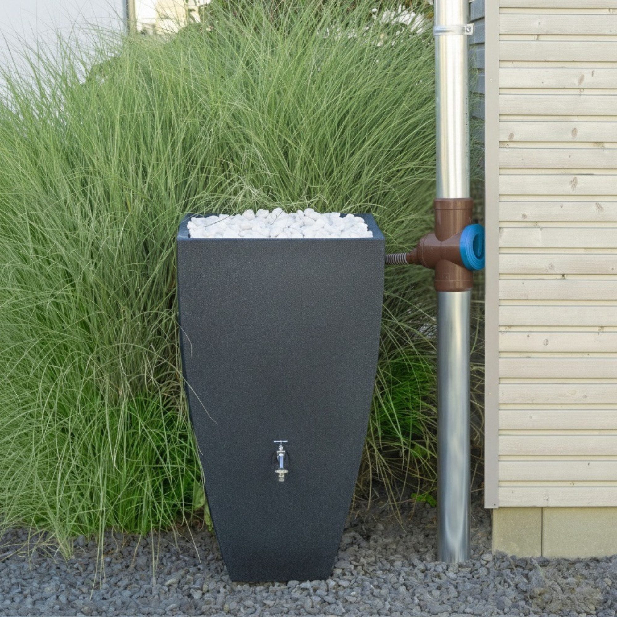 YourCasa Regentonne Regensammler Regendieb [Downpipe70] Regenwassersammler, Überlaufstop,Absperrhahn,Feines Metallsieb