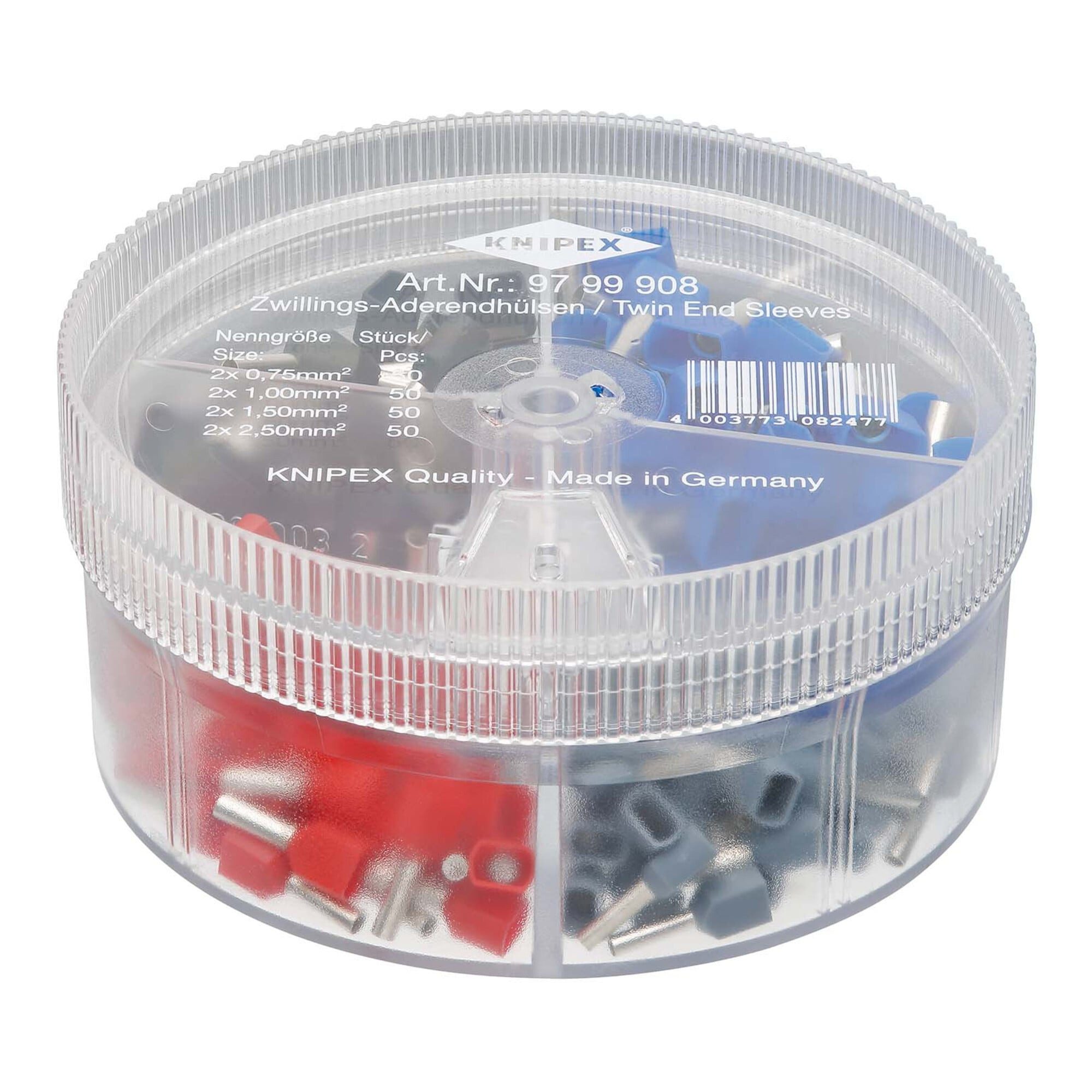 Knipex Koax-Kabelverbinder KNIPEX 97 99 908 Sortimentsboxen mit 200 Twin-Aderendhülsen 4-teilig