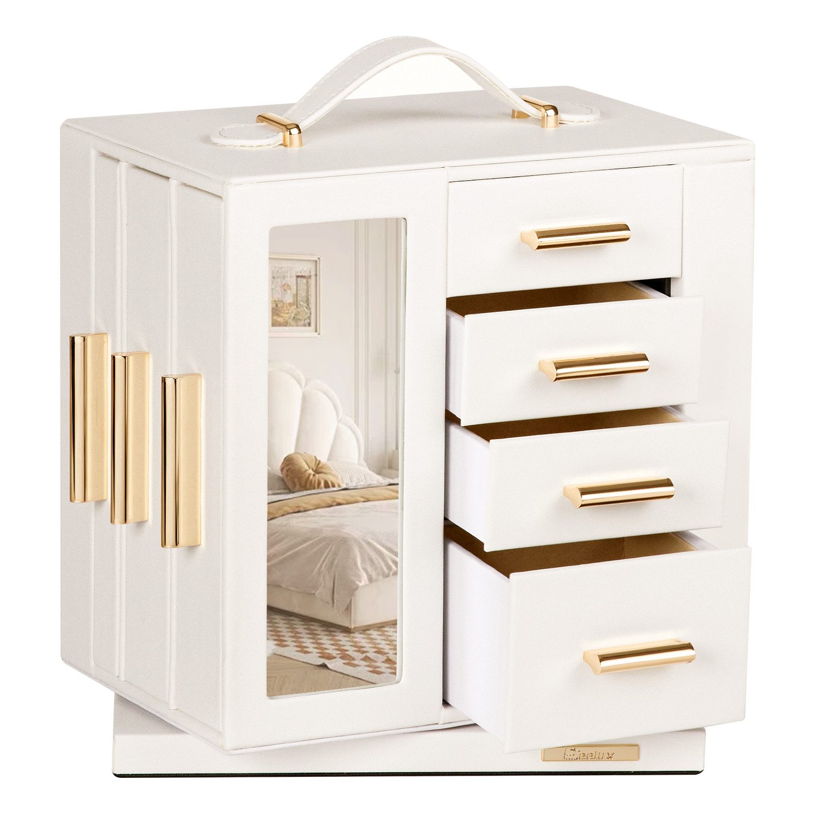 Yorbay Schmuckkasten 360° drehbar Schmuckkästchen mit 7 Schubladen, Fenster günstig online kaufen