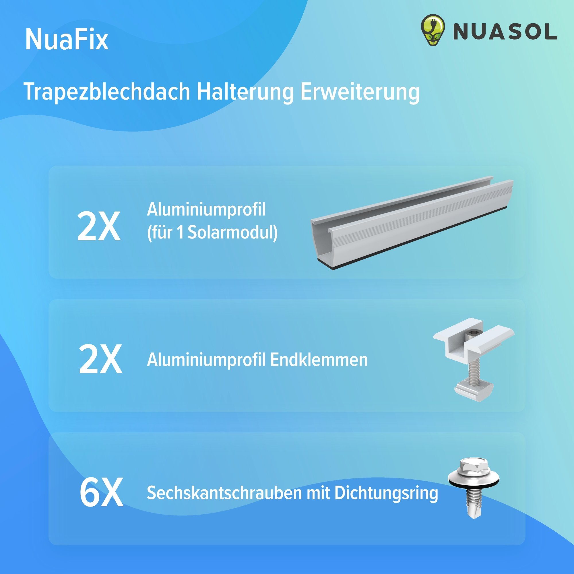 NuaSol Solarmodul-Halterung Trapezblechdach-Montageset Kurzprofil 20 cm