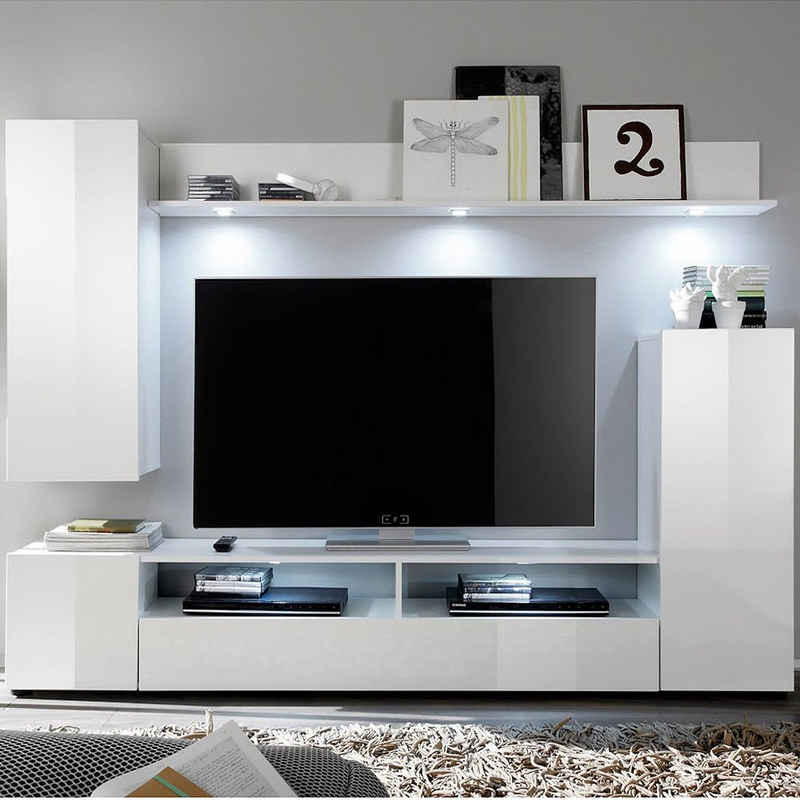 trendteam Wohnwand, Schrankwand TV-Möbel Fernsehschrank Anbauwand Weiß 208x165x34cm