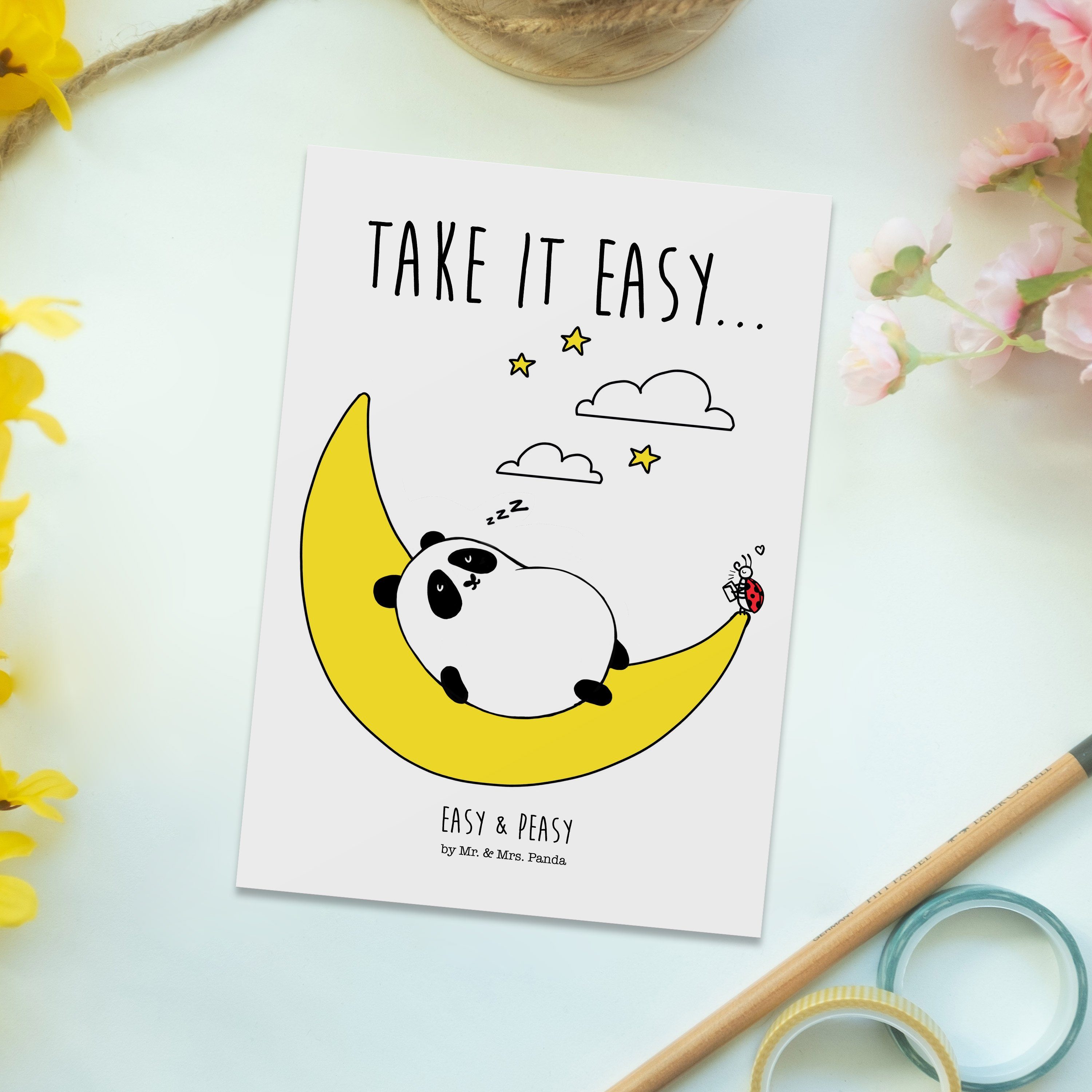 Weiß Geschenk, & Geburtstagska it Take - Panda Peasy - Grußkarte, Mr. Postkarte & Mrs. Easy Easy