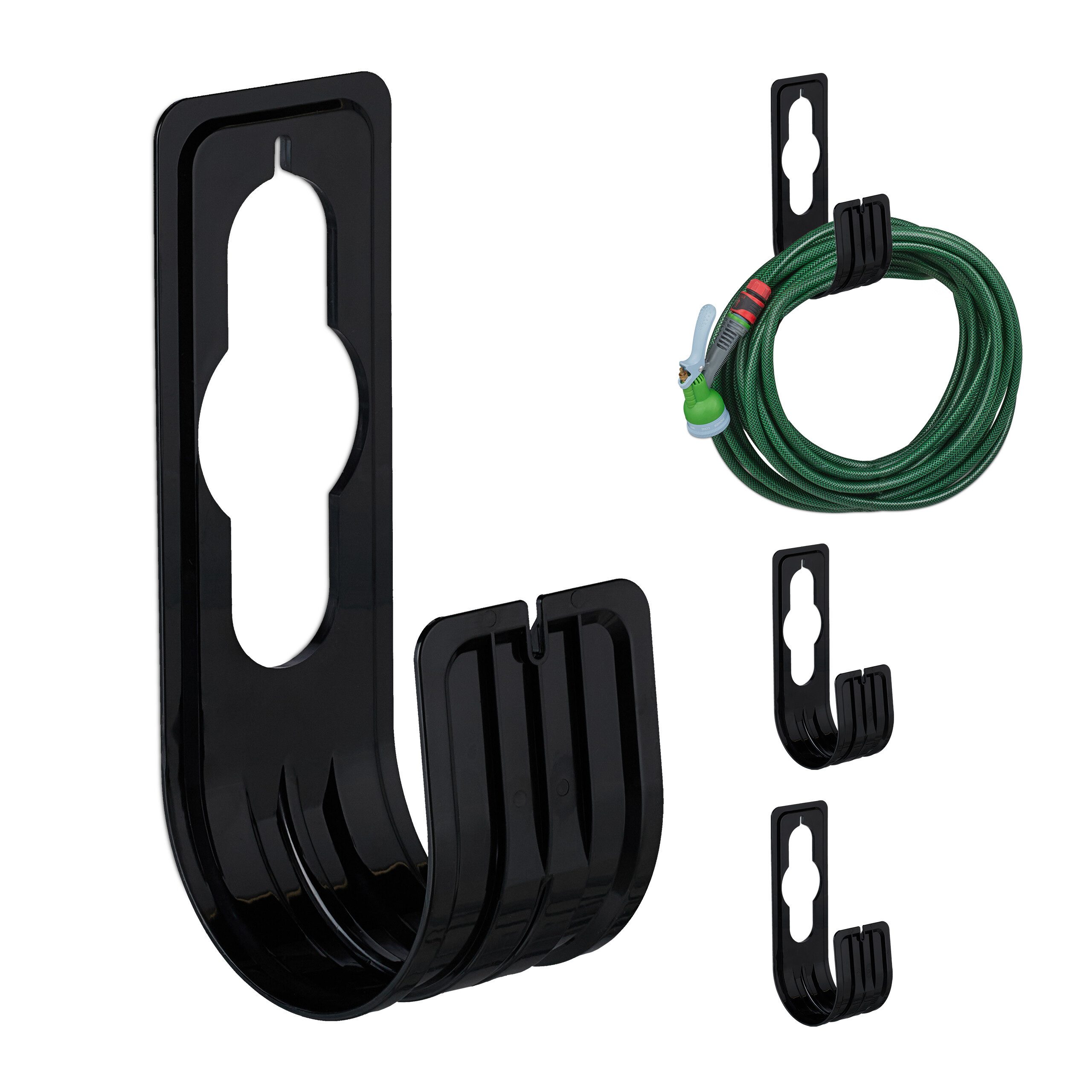 relaxdays Schlauchhalterung Schwarze Schlauchhalter im 4er Set, (4-tlg., 4er Set)