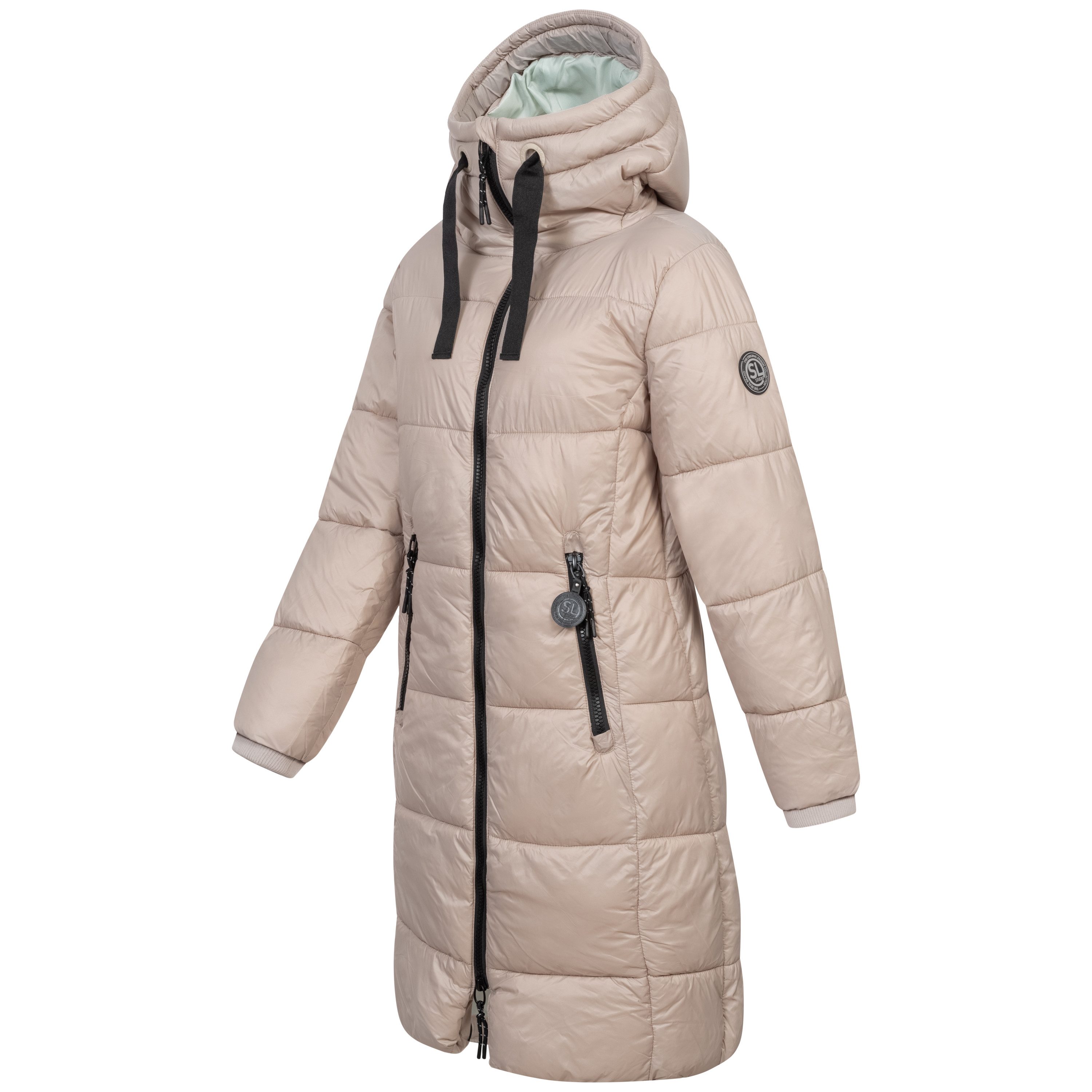 SUBLEVEL Steppjacke Damen Mantel mit Kapuze extra lange Winter Jacke Parka