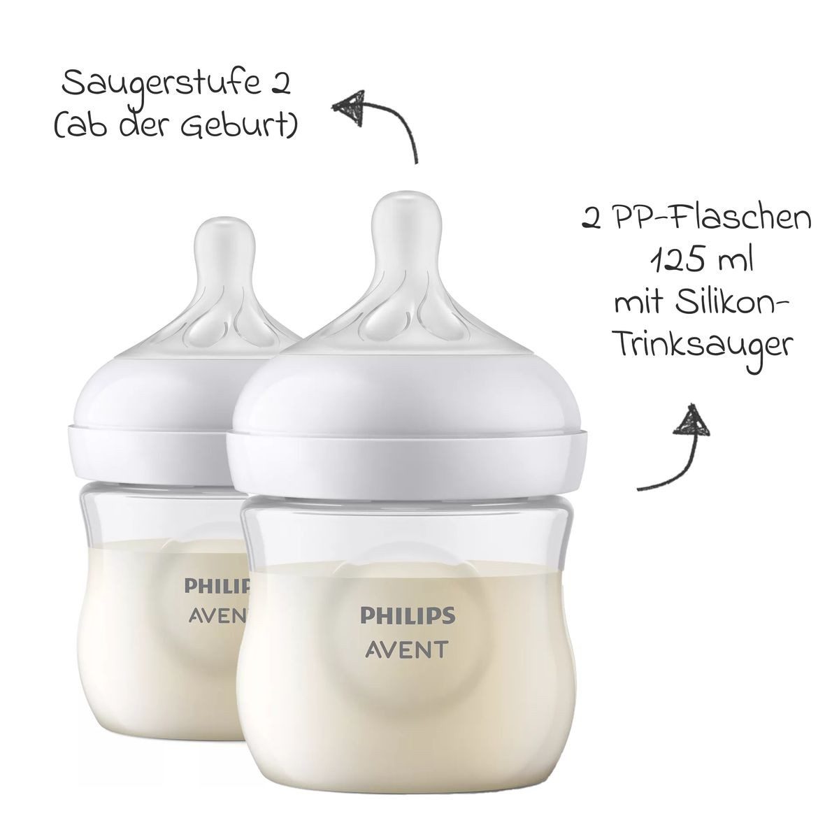 Philips AVENT Babyflasche Neugeborenen-Starter-Set Natural, 7 tlg. Set 5 Baby Flaschen, Schnuller, Flaschenbürste & Schnullerkette