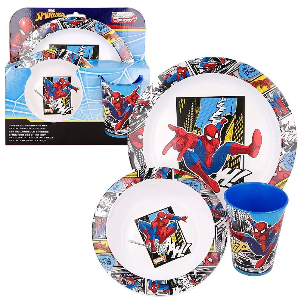 MARVEL Kindergeschirr-Set 3-teiliges Geschirr-Set Marvel Spiderman Teller, Schüssel & Becher, Kunststoff