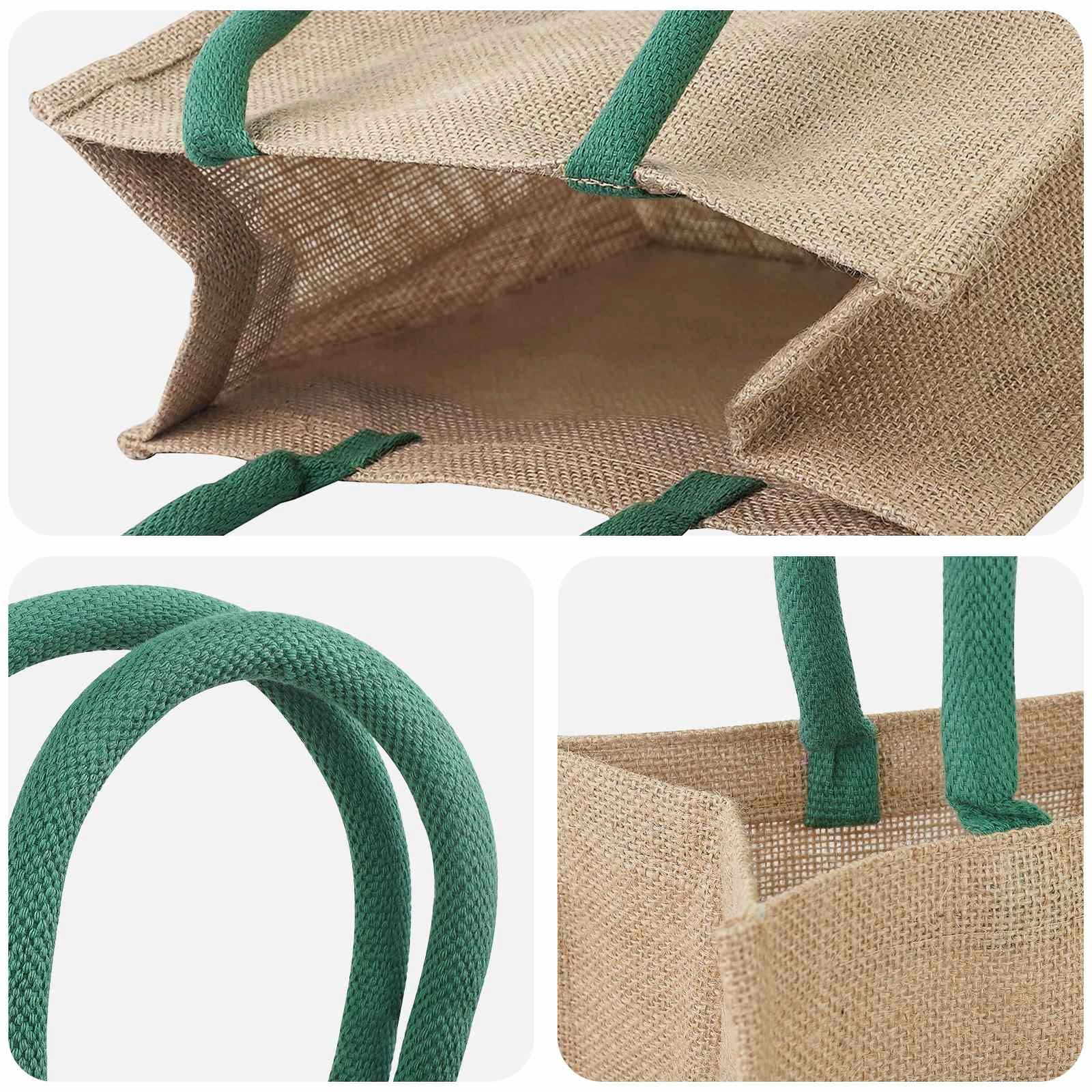 vidaXL Einkaufstrolley Jute-Handtaschen 5 Natürlich und Grün 26 x 22 x 14 cm