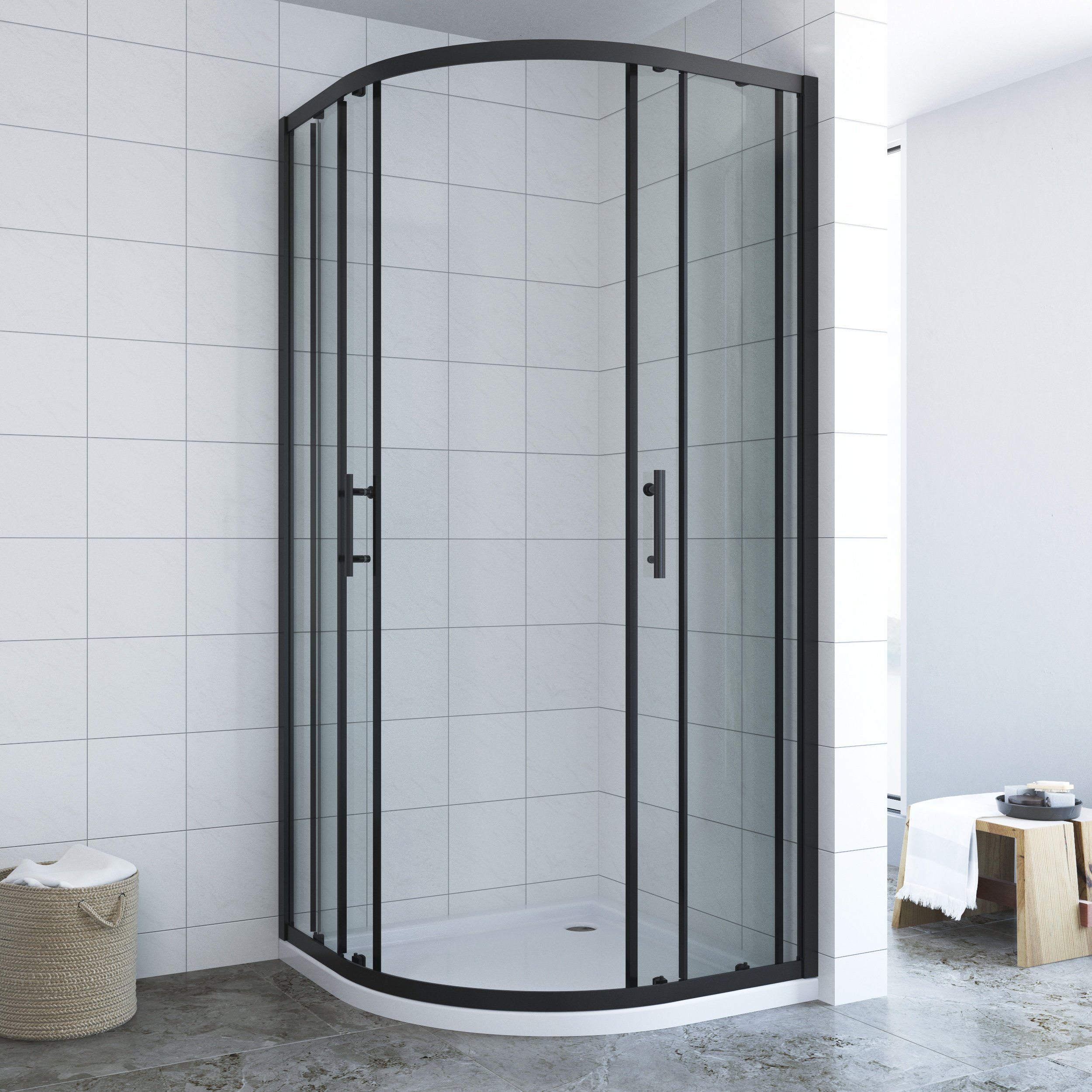 AQUABATOS Runddusche Viertelkreis Duschkabine Schwarz 80x80 günstig online kaufen