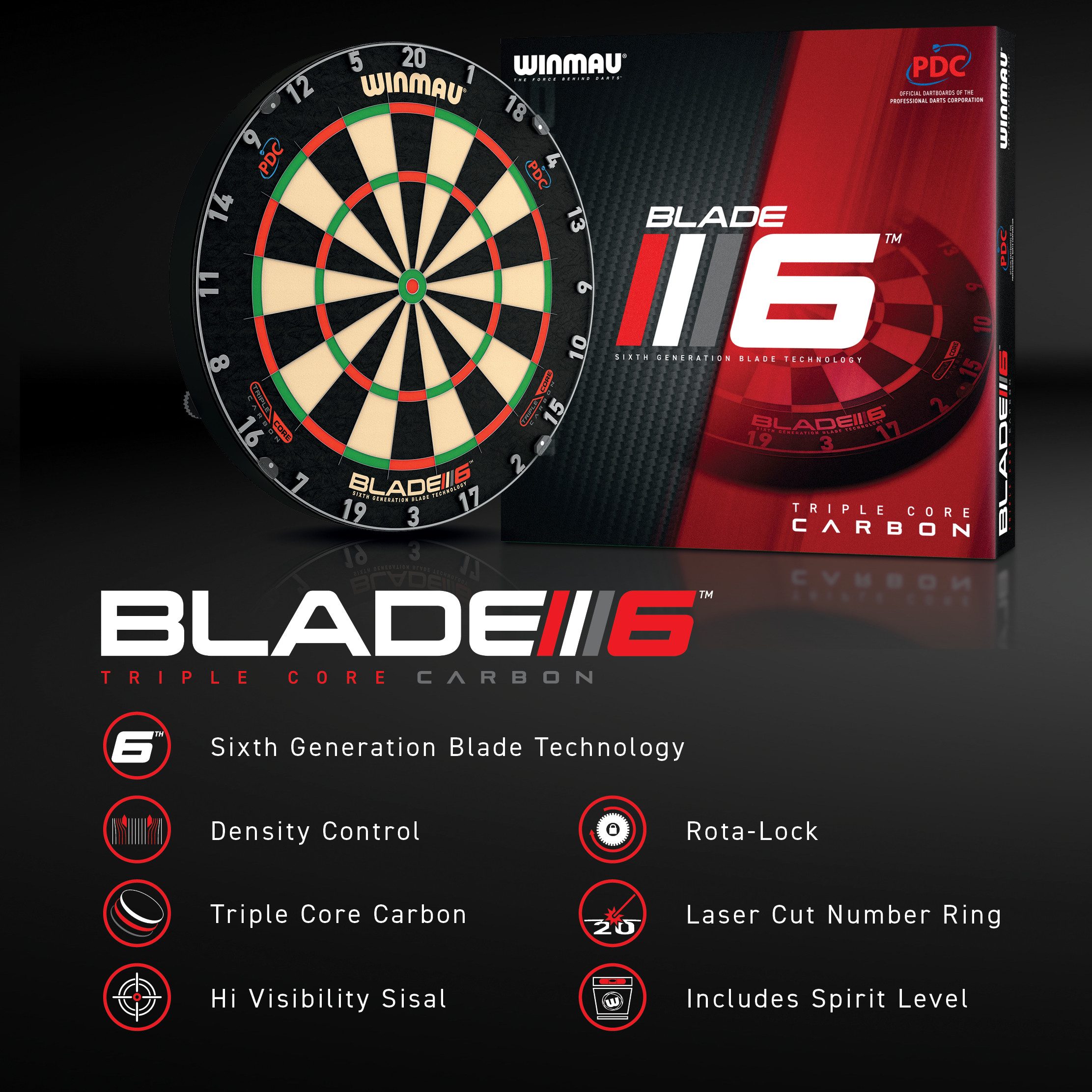 Winmau Dartscheibe Winmau Blade 6 Triple Core Set mit PDC Surround und 2 Sets Darts, (Dartscheibe, Dartsurround (Wandschutz), Dartpfeile)