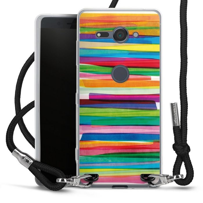 DeinDesign Handyhülle Streifen Wasserfarbe bunt Colorful Stripes1 Sony Xperia XZ 2 Compact Handykette Hülle mit Band Case zum Umhängen