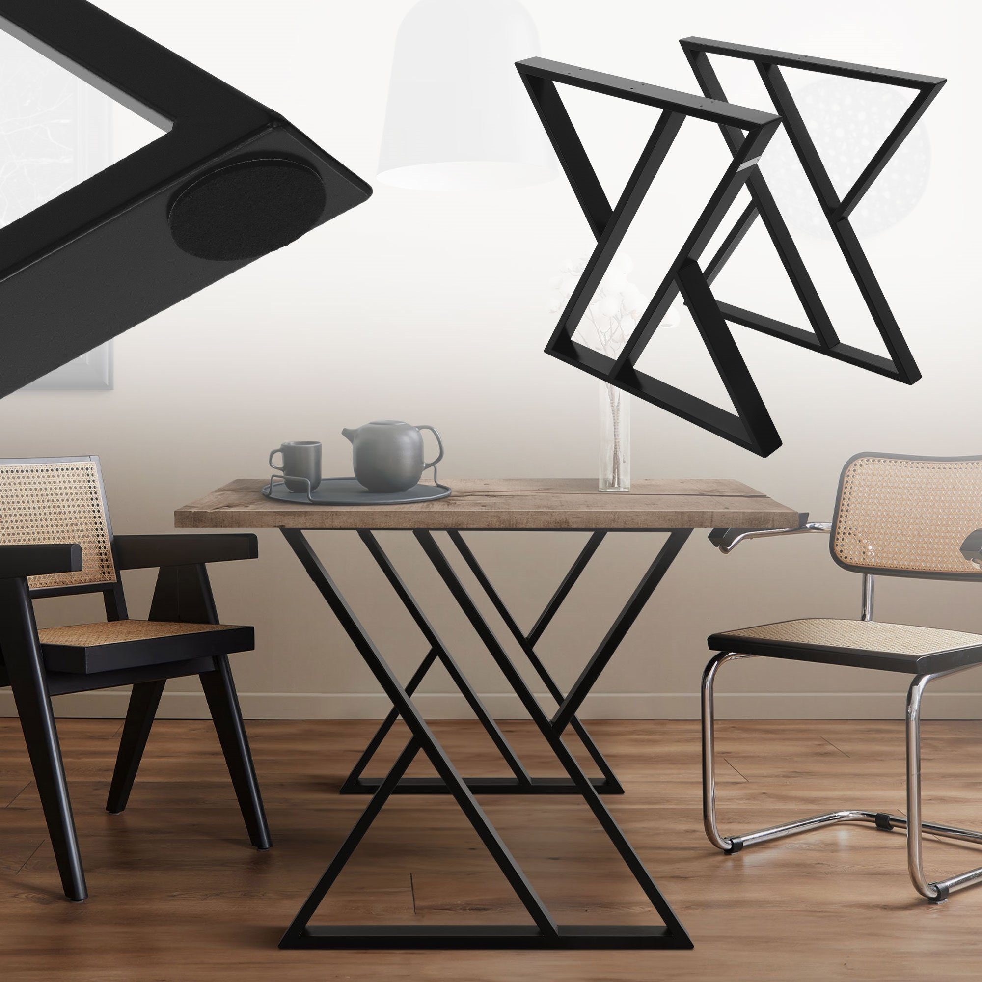 ML-DESIGN Tischbein 2er Set Tischgestell Tischkufen Möbelfüße aus Stahl Industriedesign, Kufengestell X-Form Schwarz für Esstisch/Schreibtisch DIY-Projekte