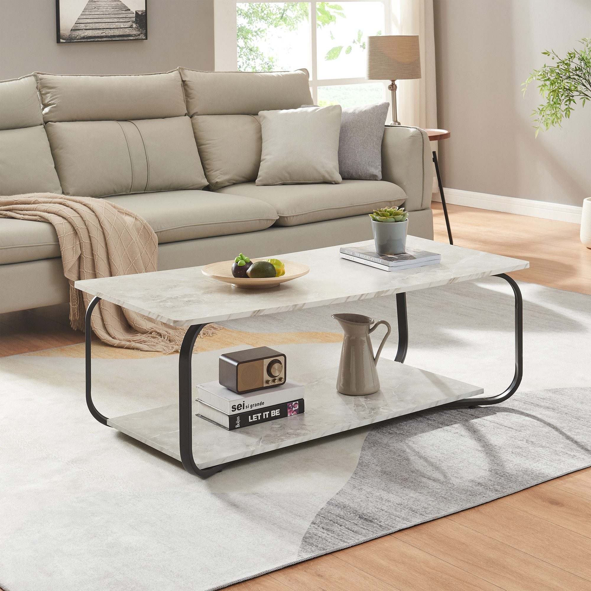 en.casa Couchtisch, Couchtisch »Kolta« 120x60x43 cm Marmoroptik, Weiß günstig online kaufen