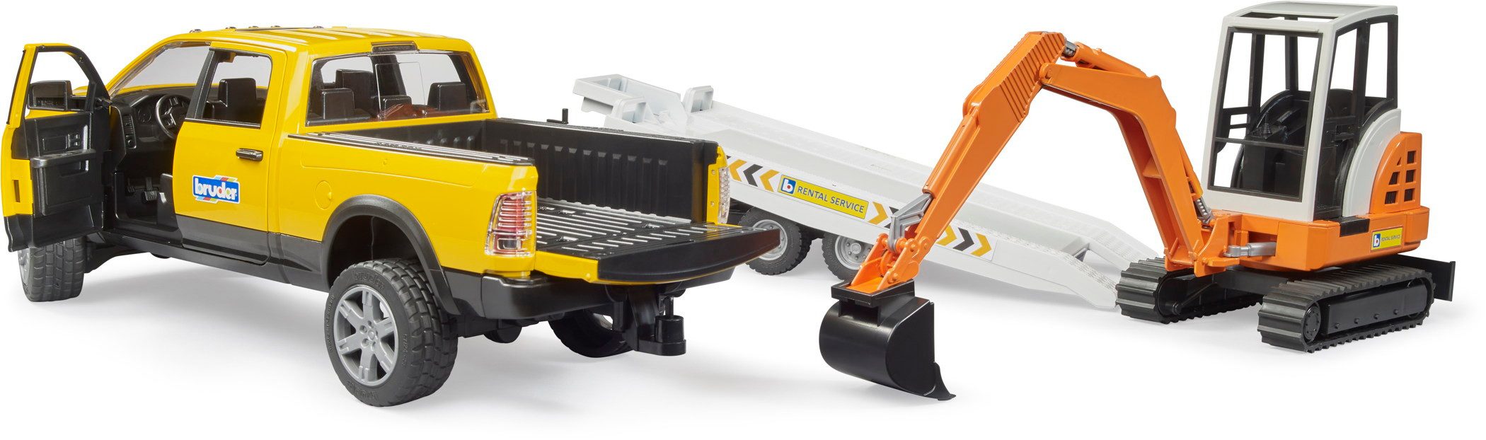 Bruder® Spielzeug-Bagger Spielfahrzeug RAM 2500 Power Wagon Rental Anhänger günstig online kaufen