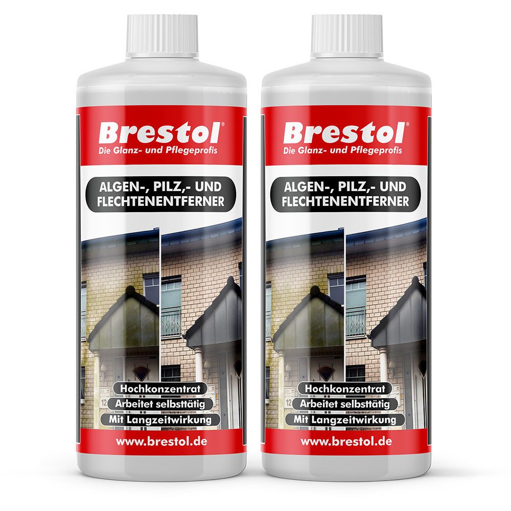 Brestol Algenentferner Pilzentferner Flechtenentferner Grünbelagentferner (Algen-, Pilz & Flechtenentferner 2x 1 Liter Arbeitet selbsttätig)