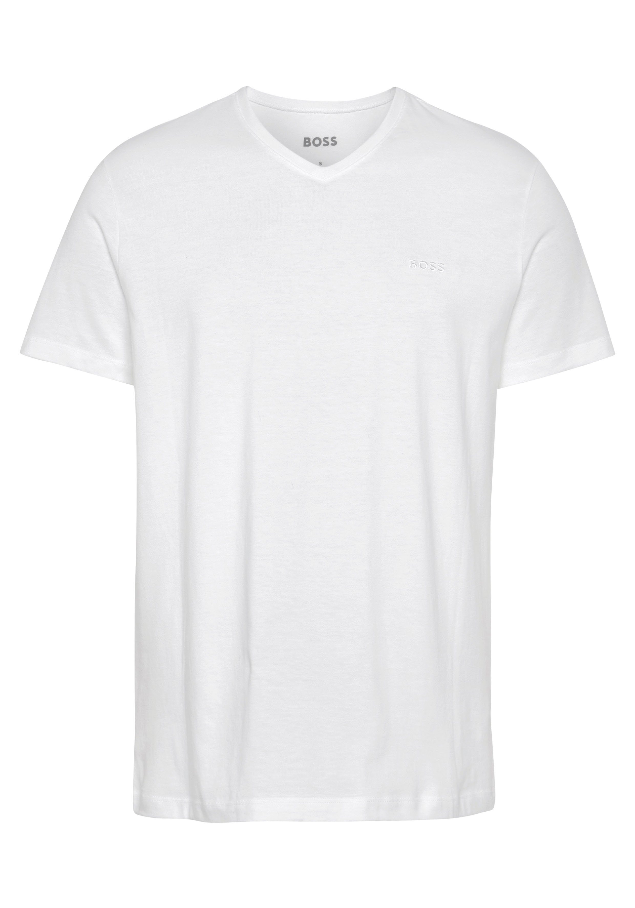 (2-tlg) White100 BOSS Comfort V-Shirt Logo-Stickerei 2P TShirtVN mit Boss
