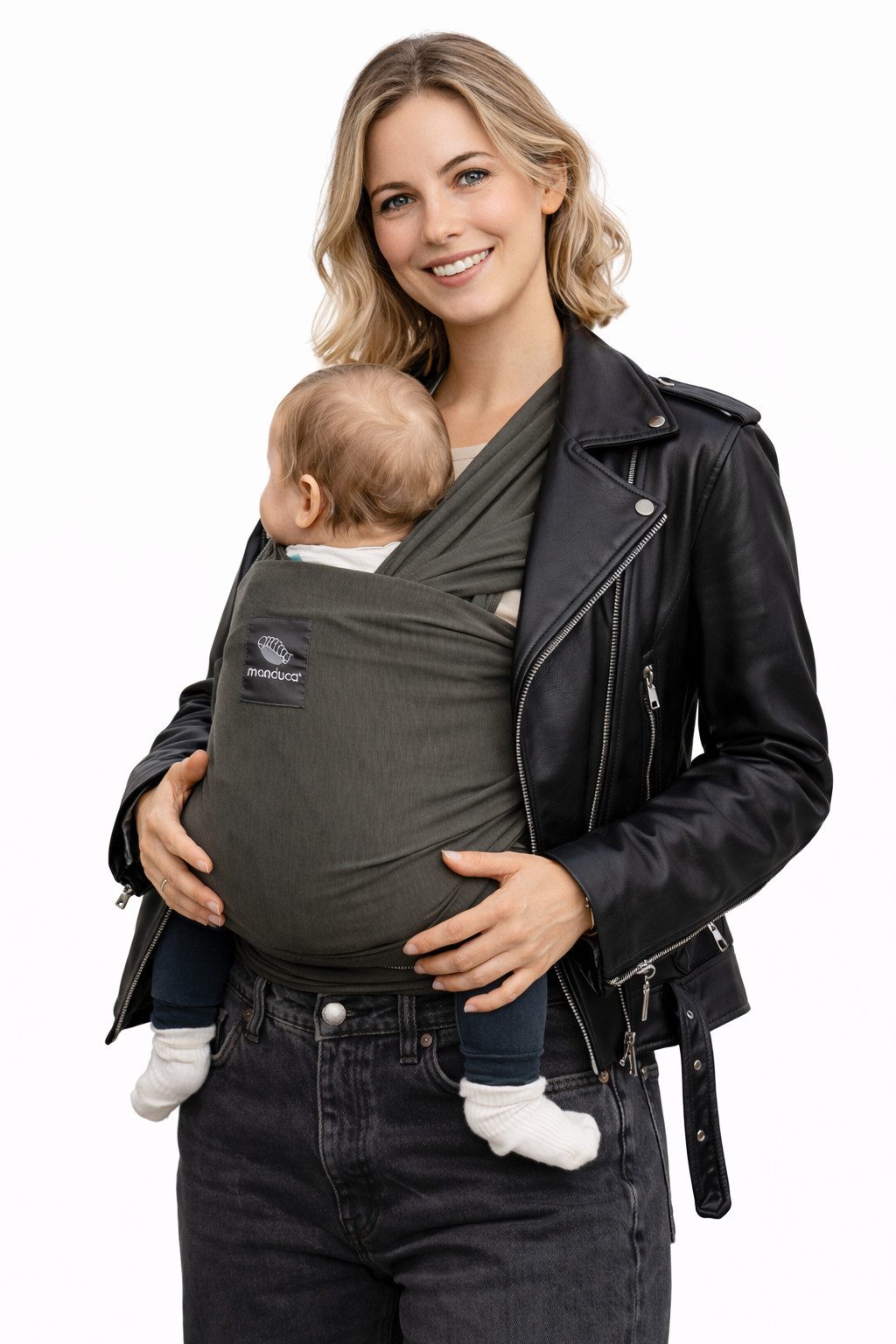 manduca Babytrage manduca Sling - Babytragetuch - Elastische Babytrage, Unterstützt die natürliche M-Position beim Baby.