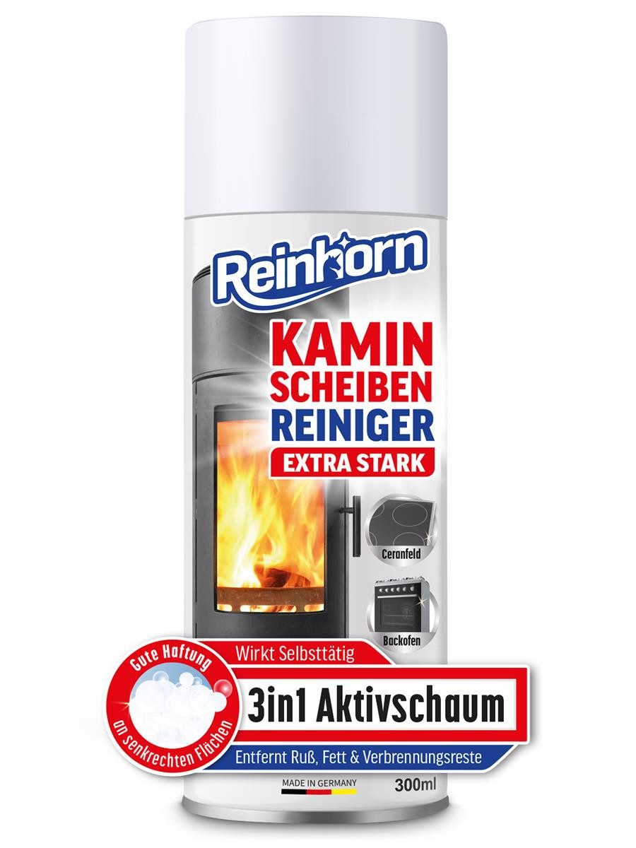 Reinhorn Kaminscheibenreiniger Glasreiniger Aktiv Schaum extra stark 300 ml Scheibenreiniger (EXTRA STARK, [- Aktiv Schaum Spray gegen Ruß Fett Verbrennungsreste)