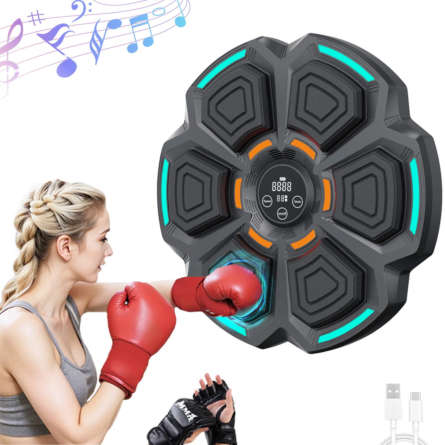 Refined Living Boxsack Boxstation Music Boxing Machine für Erwachsene mit Boxhandschuhen (mit 9 Geschwindigkeitsmodi und Zählmodus, 1-tlg., Elektronische Boxmaschine Wand Boxing Boxtrainingsgeräte für Kinder), für Wohnzimmer, Schlafzimmer, Garage, Fitnessstudio oder Boxclub