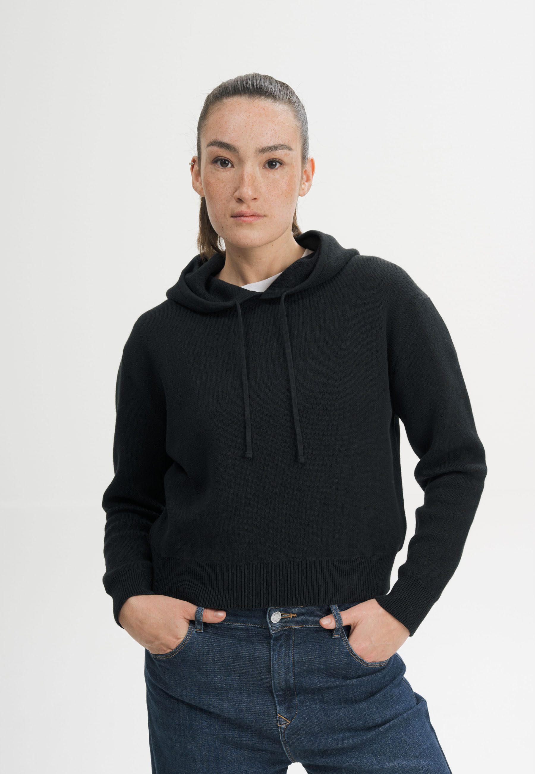 MELA Strickpullover Strick Kapuzenpullover Style JANISHA Gerippte Bündchen und gerippter Saum
